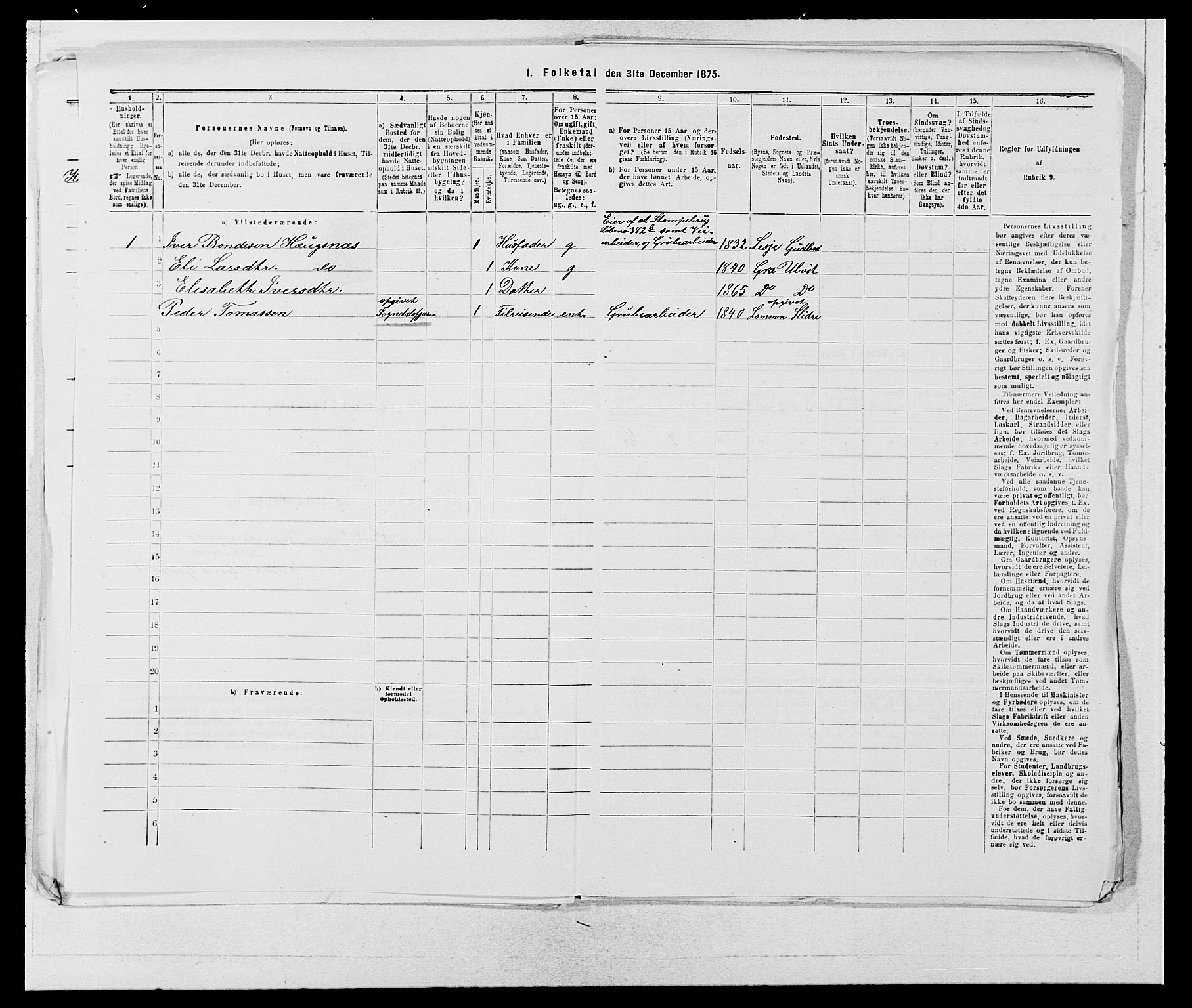 SAB, 1875 census for 1233P Ulvik, 1875, p. 930