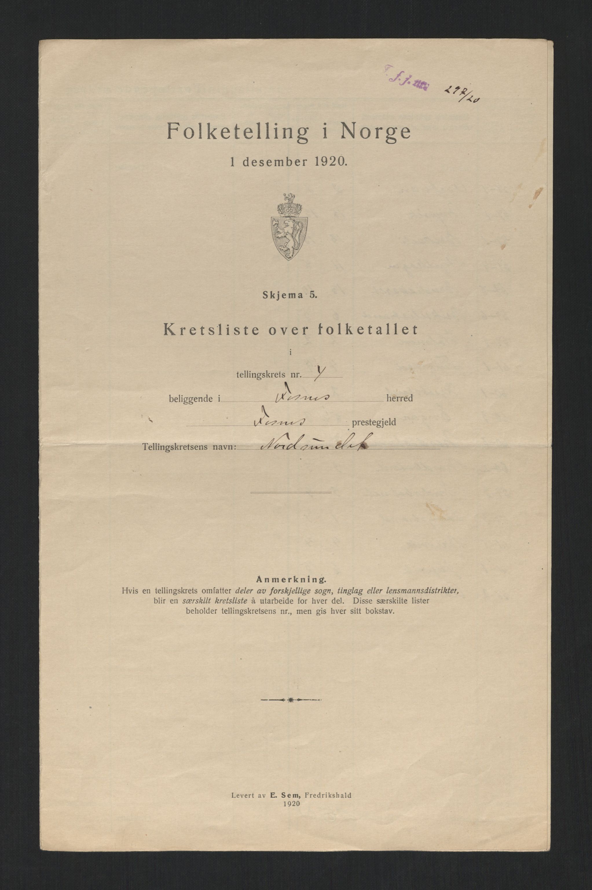 SAT, 1920 census for Fosnes, 1920, p. 16