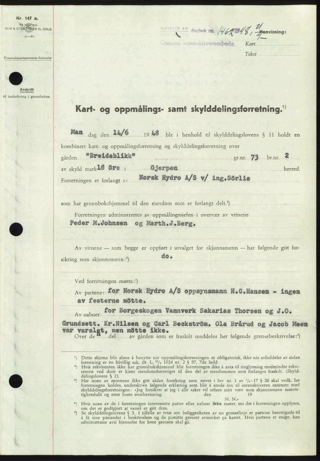 Gjerpen sorenskriveri, AV/SAKO-A-216/G/Ga/Gae/L0084: Mortgage book no. A-84, 1948-1949, Diary no: : 1462/1948