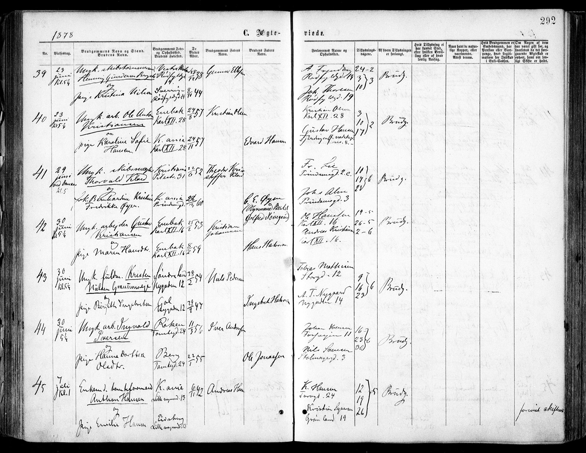 Oslo domkirke Kirkebøker, SAO/A-10752/F/Fa/L0021: Parish register (official) no. 21, 1865-1884, p. 292