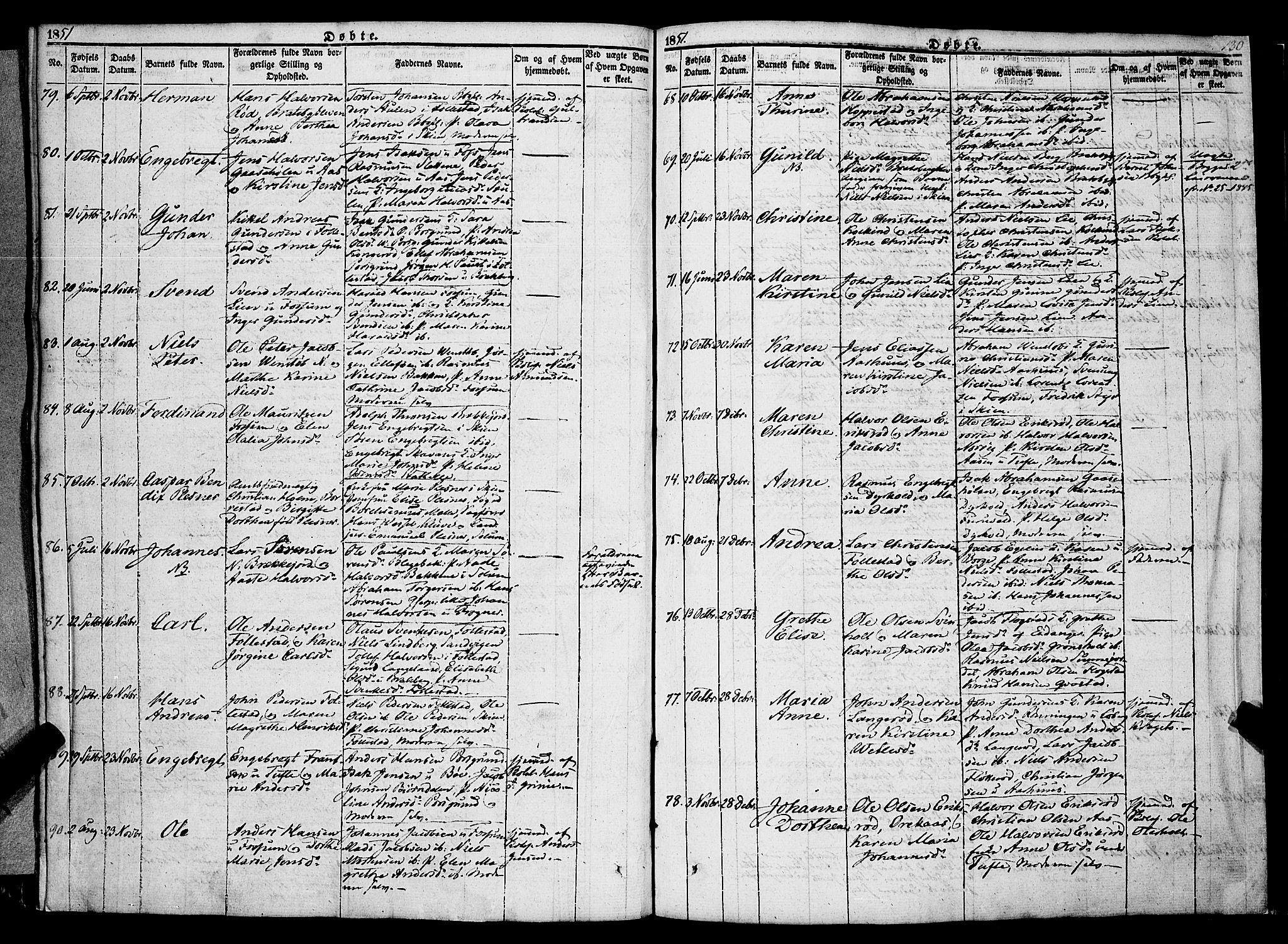Gjerpen kirkebøker, SAKO/A-265/F/Fa/L0007a: Parish register (official) no. I 7A, 1834-1857, p. 130
