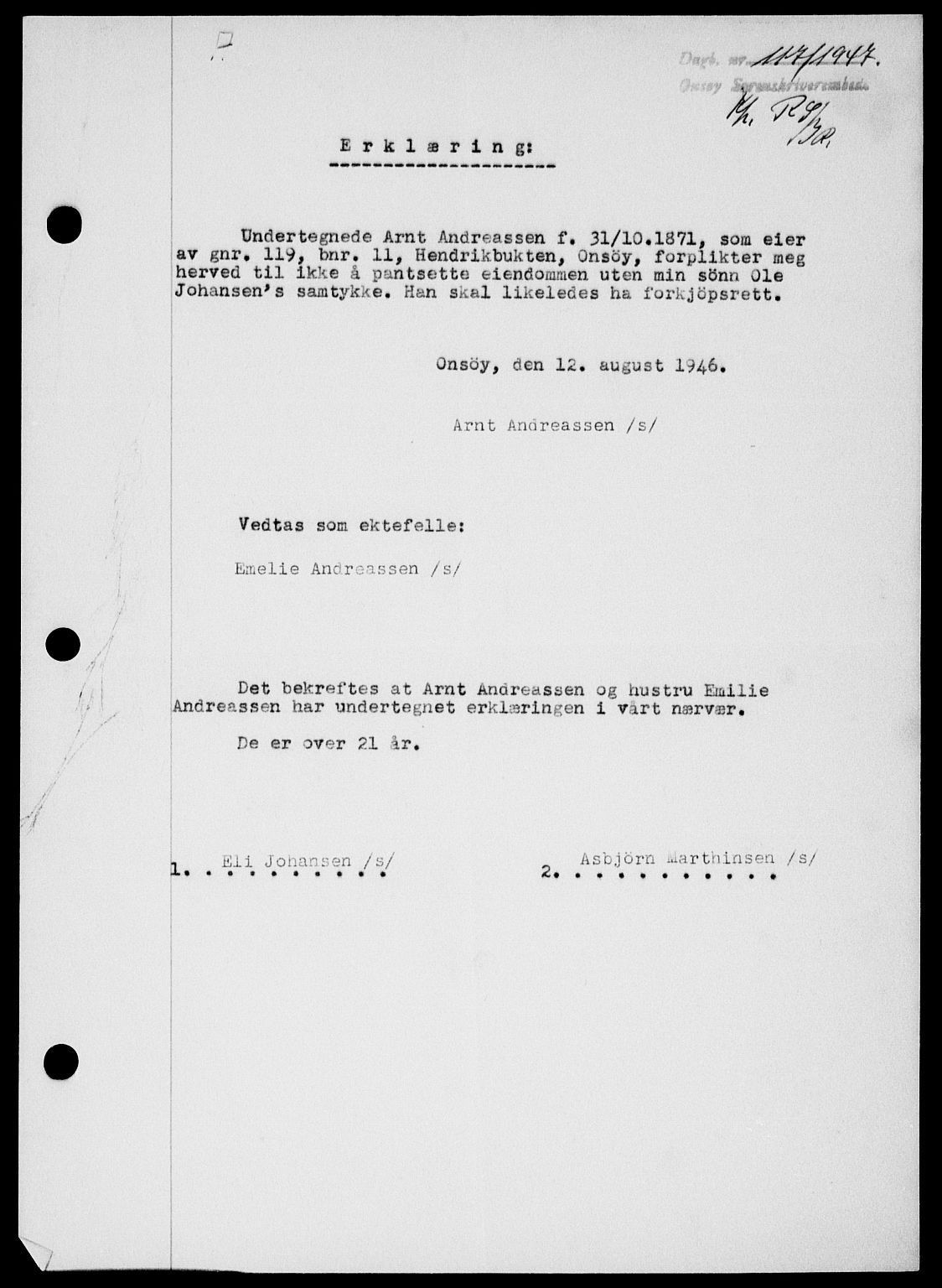 Onsøy sorenskriveri, SAO/A-10474/G/Ga/Gab/L0018: Mortgage book no. II A-18, 1946-1947, Diary no: : 117/1947