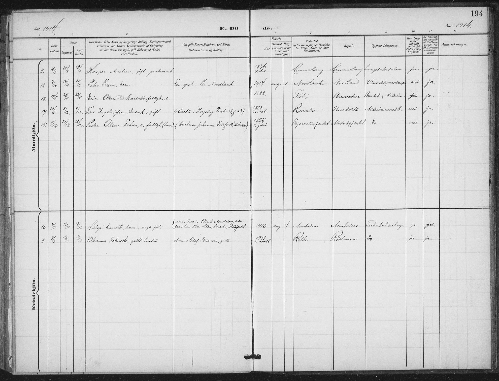 Ministerialprotokoller, klokkerbøker og fødselsregistre - Nord-Trøndelag, AV/SAT-A-1458/712/L0101: Parish register (official) no. 712A02, 1901-1916, p. 194