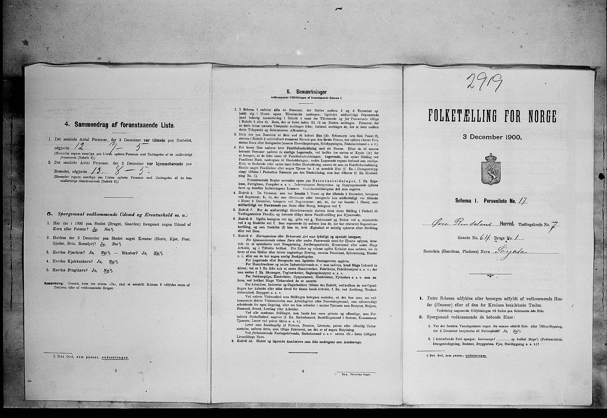 SAH, 1900 census for Øvre Rendal, 1900, p. 603