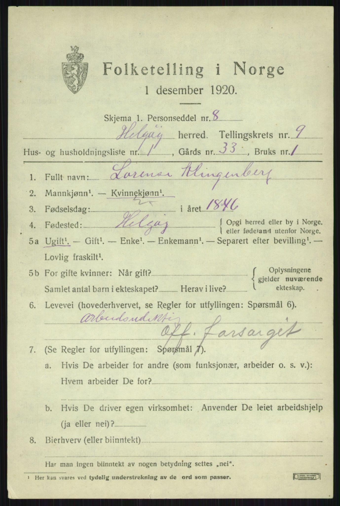 SATØ, 1920 census for Helgøy, 1920, p. 3223