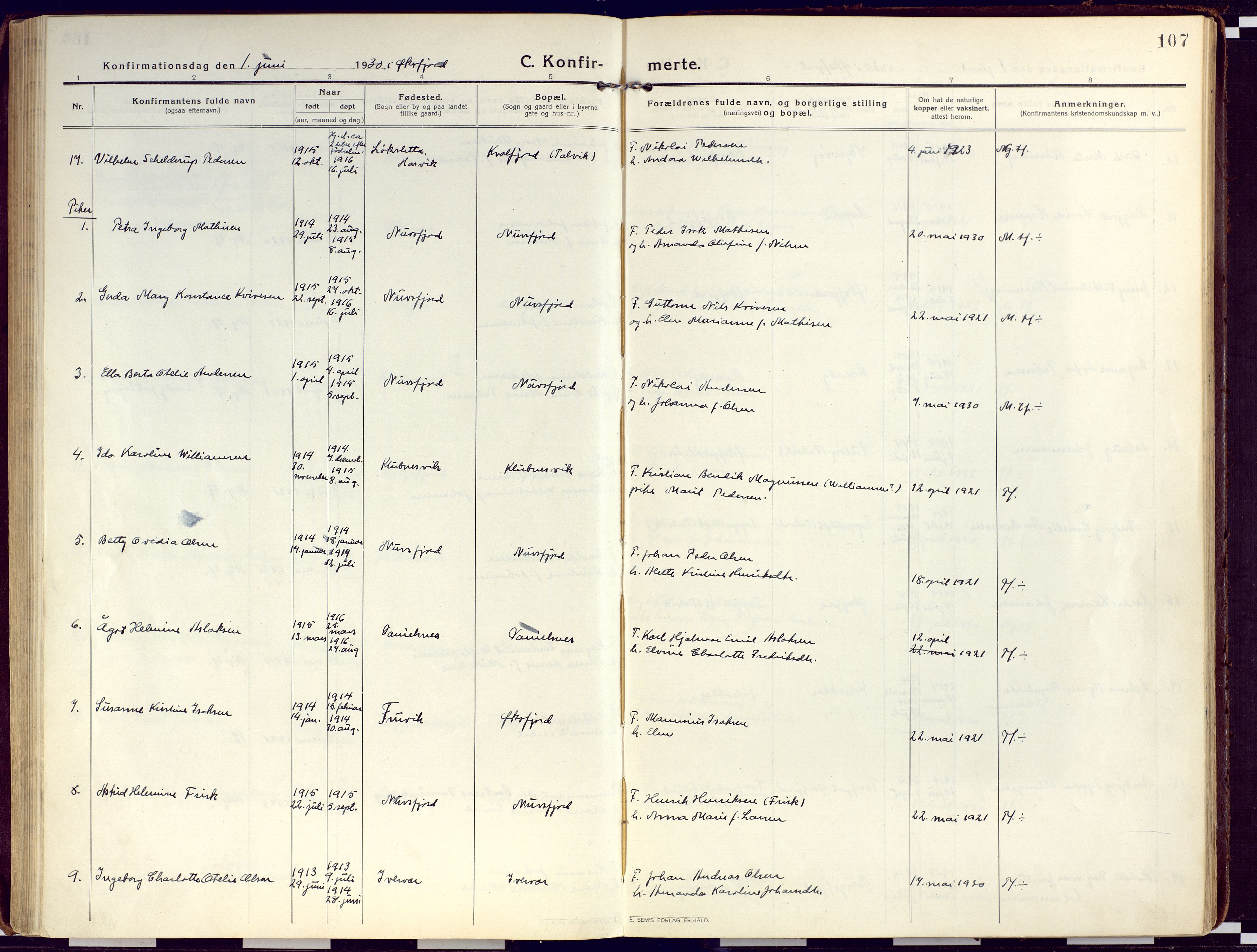 Loppa sokneprestkontor, SATØ/S-1339/H/Ha/L0012kirke: Parish register (official) no. 12, 1917-1932, p. 107