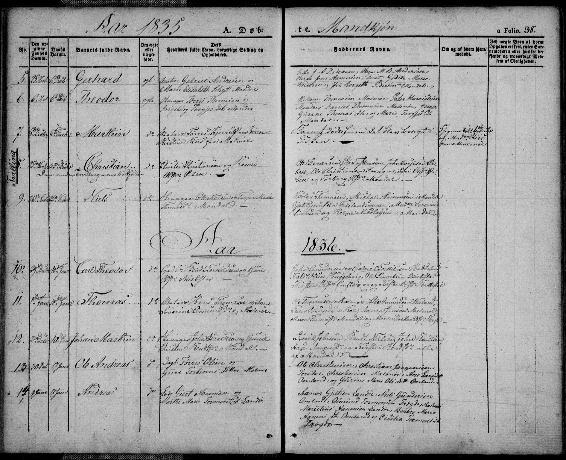 Mandal sokneprestkontor, SAK/1111-0030/F/Fa/Faa/L0011: Parish register (official) no. A 11, 1830-1839, p. 38