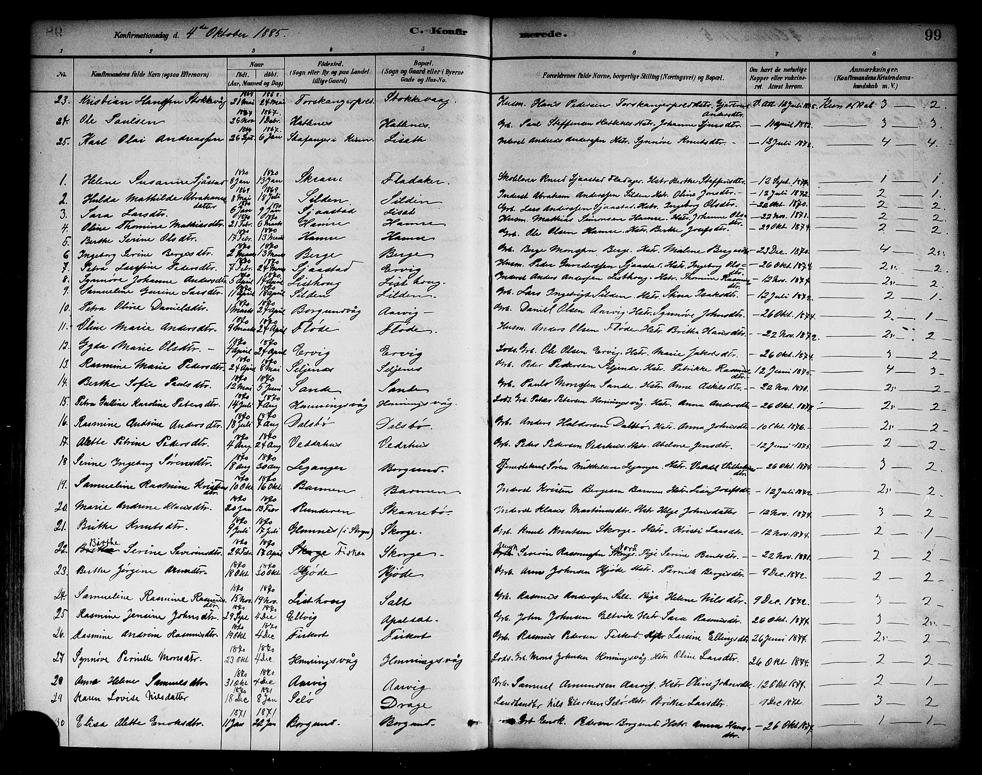 Selje sokneprestembete, SAB/A-99938/H/Ha/Haa/Haab: Parish register (official) no. B 1, 1881-1890, p. 99