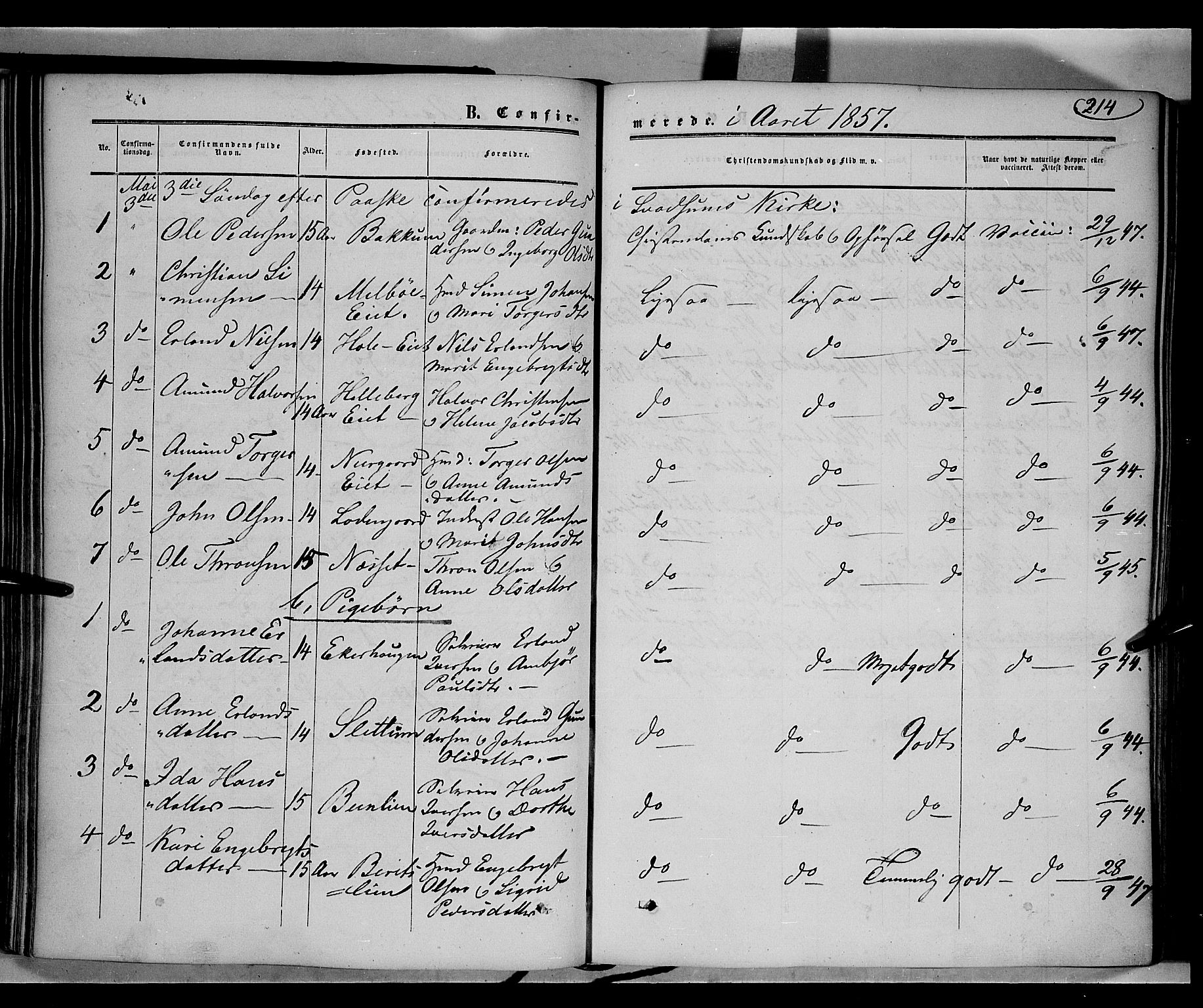 Gausdal prestekontor, AV/SAH-PREST-090/H/Ha/Haa/L0008: Parish register (official) no. 8, 1850-1861, p. 214