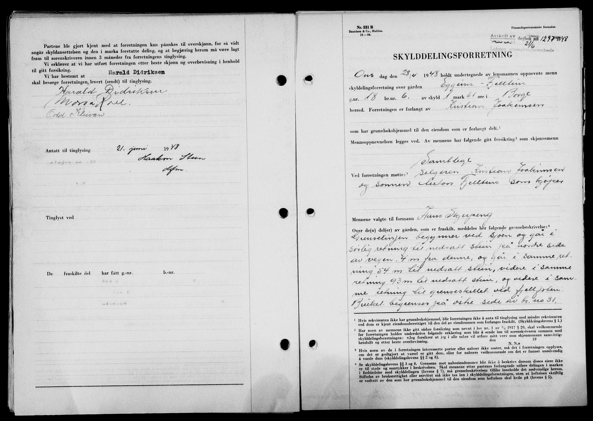 Lofoten sorenskriveri, SAT/A-0017/1/2/2C/L0018a: Mortgage book no. 18a, 1948-1948, Diary no: : 1297/1948