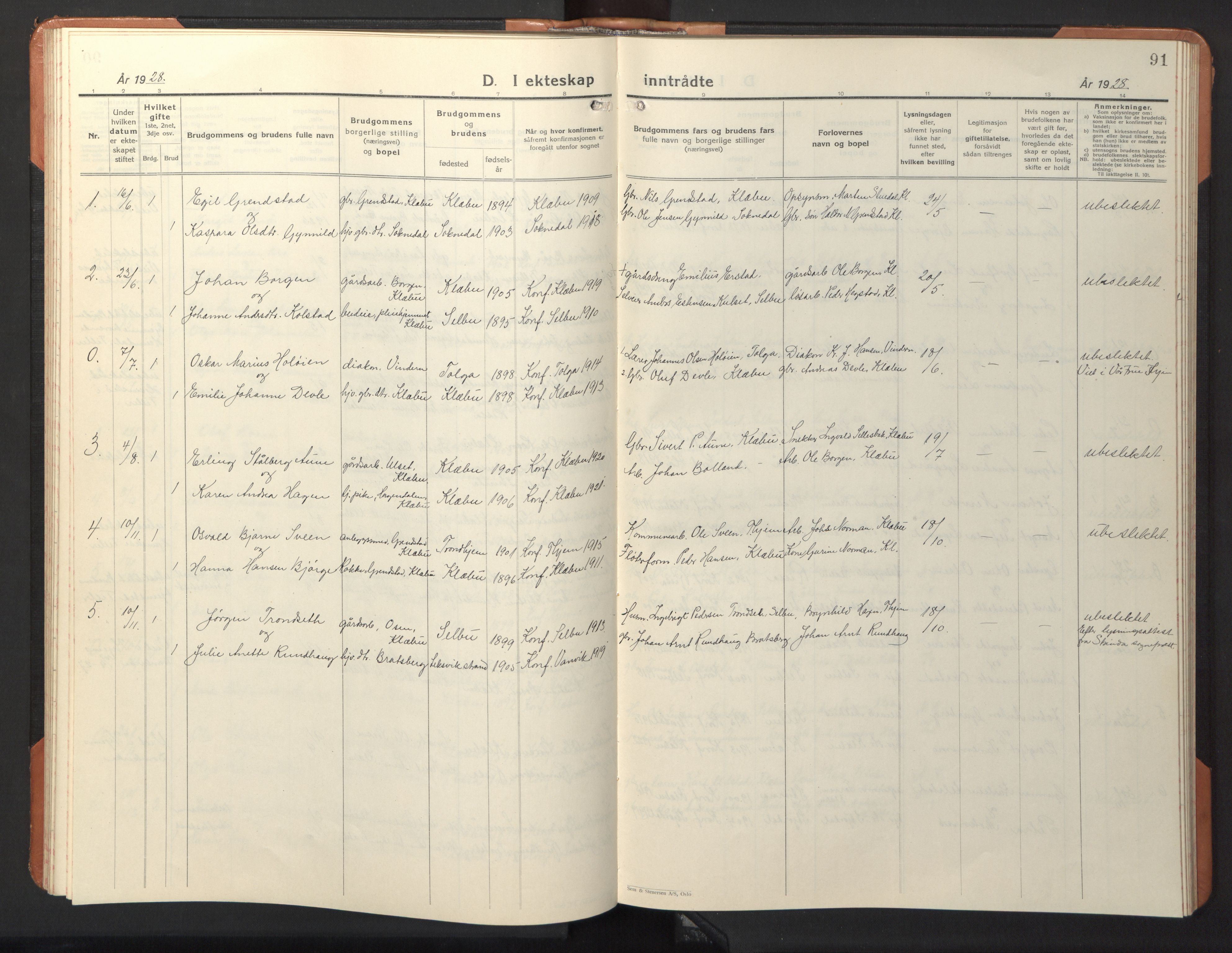 Ministerialprotokoller, klokkerbøker og fødselsregistre - Sør-Trøndelag, SAT/A-1456/618/L0454: Parish register (copy) no. 618C05, 1926-1946, p. 91