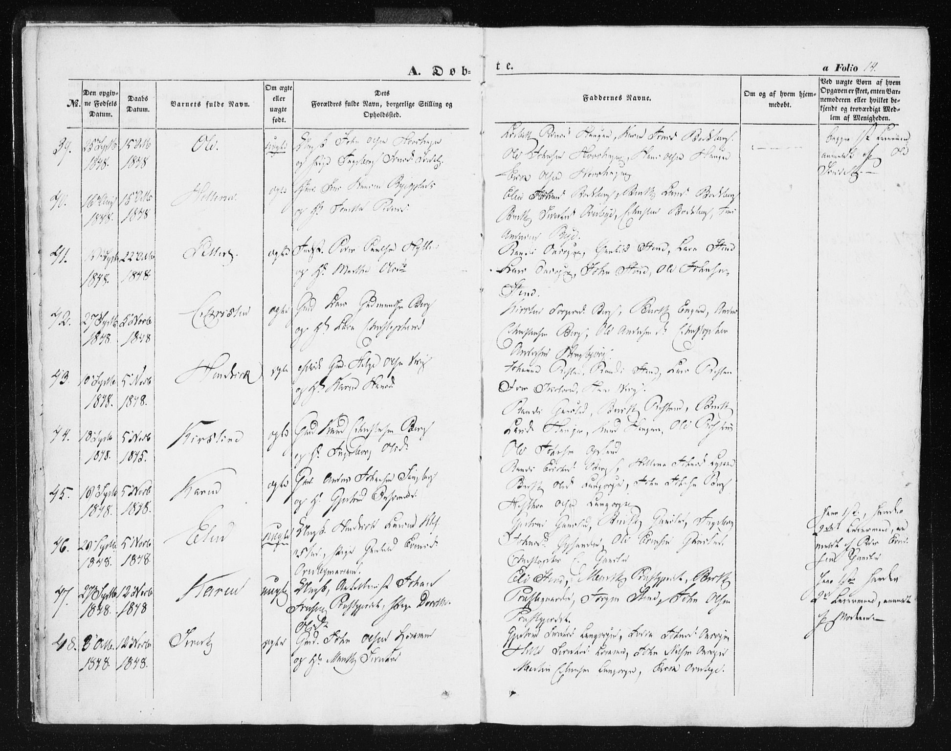 Ministerialprotokoller, klokkerbøker og fødselsregistre - Sør-Trøndelag, SAT/A-1456/612/L0376: Parish register (official) no. 612A08, 1846-1859, p. 14
