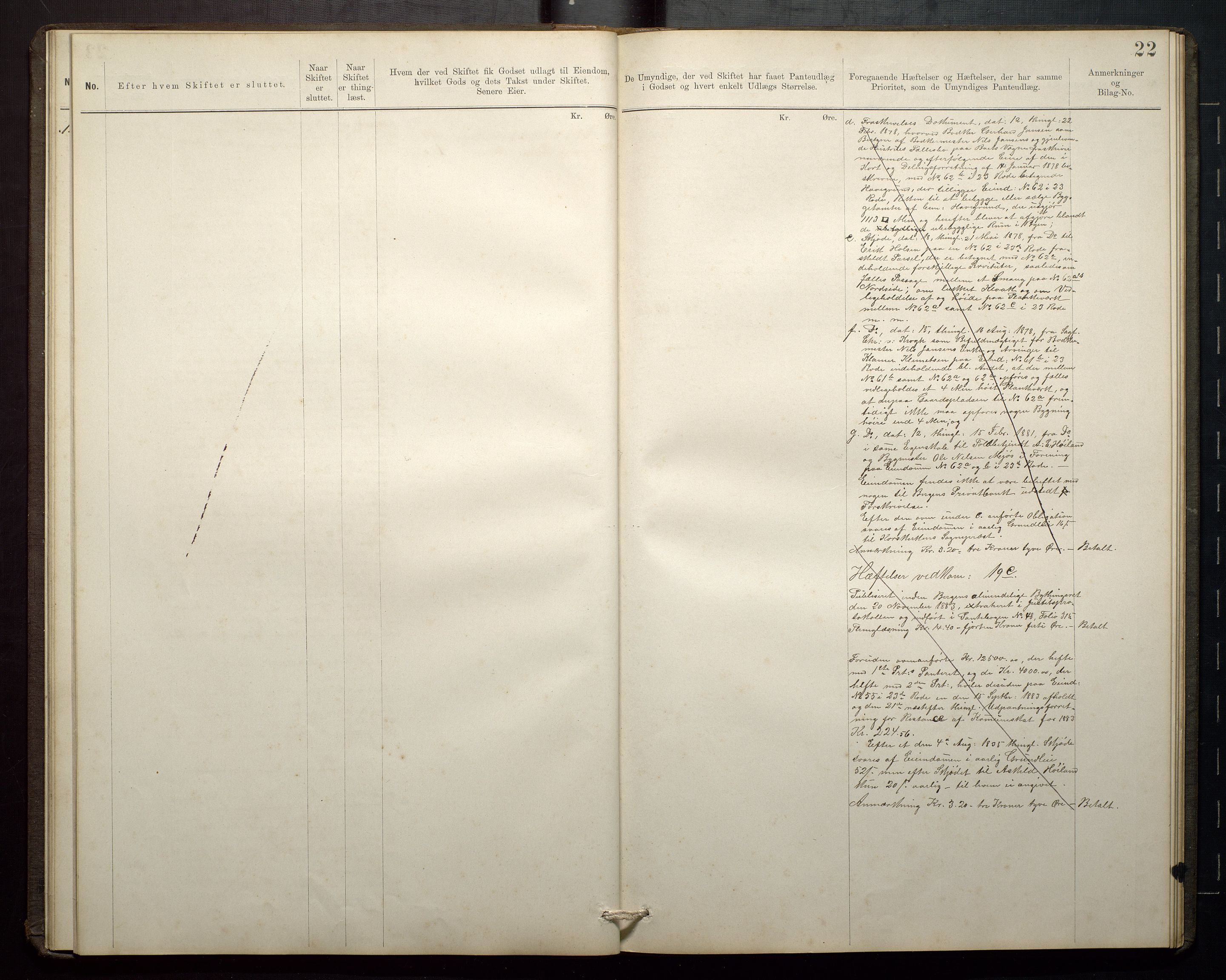 Finnaas kommune. Overformynderiet, IKAH/1218a-812/G/Ga/Gaa/L0001: Skifteutleggsprotokoll for Finnås overformynderi, 1877-1920, p. 22