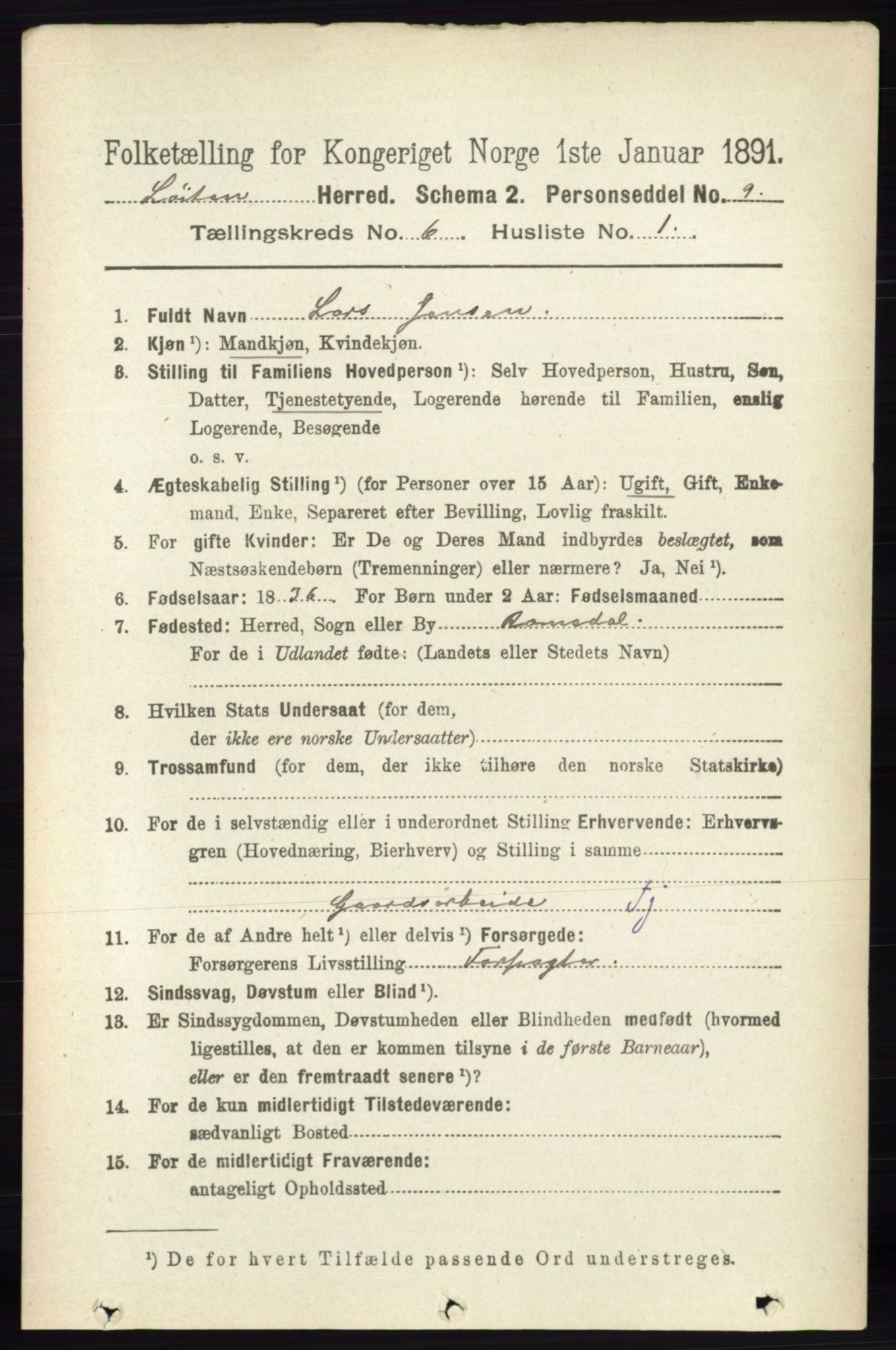 RA, 1891 census for 0415 Løten, 1891, p. 3995