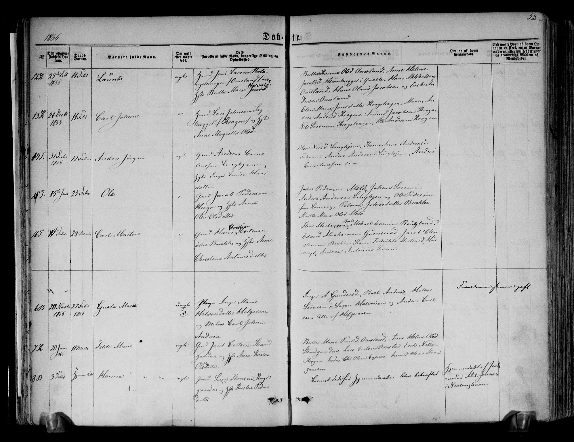 Brunlanes kirkebøker, AV/SAKO-A-342/F/Fa/L0005: Parish register (official) no. I 5, 1862-1877, p. 53