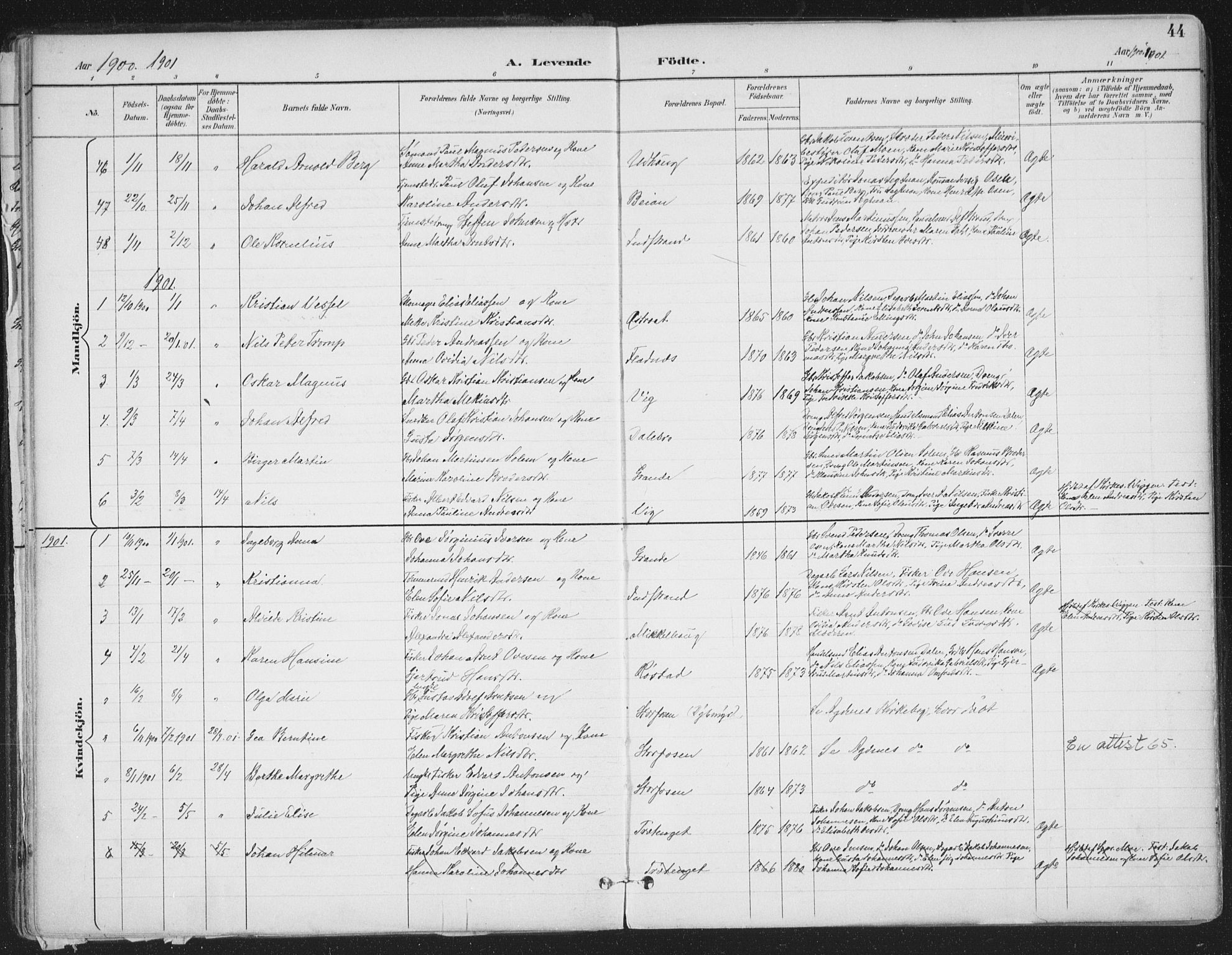 Ministerialprotokoller, klokkerbøker og fødselsregistre - Sør-Trøndelag, SAT/A-1456/659/L0743: Parish register (official) no. 659A13, 1893-1910, p. 44