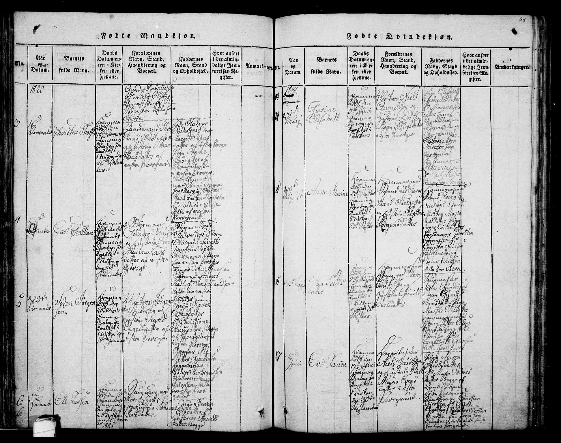 Porsgrunn kirkebøker , AV/SAKO-A-104/F/Fa/L0004: Parish register (official) no. 4, 1814-1828, p. 68