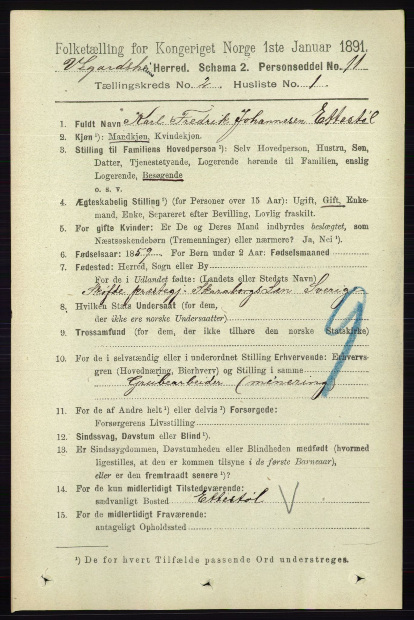 RA, 1891 census for 0912 Vegårshei, 1891, p. 368