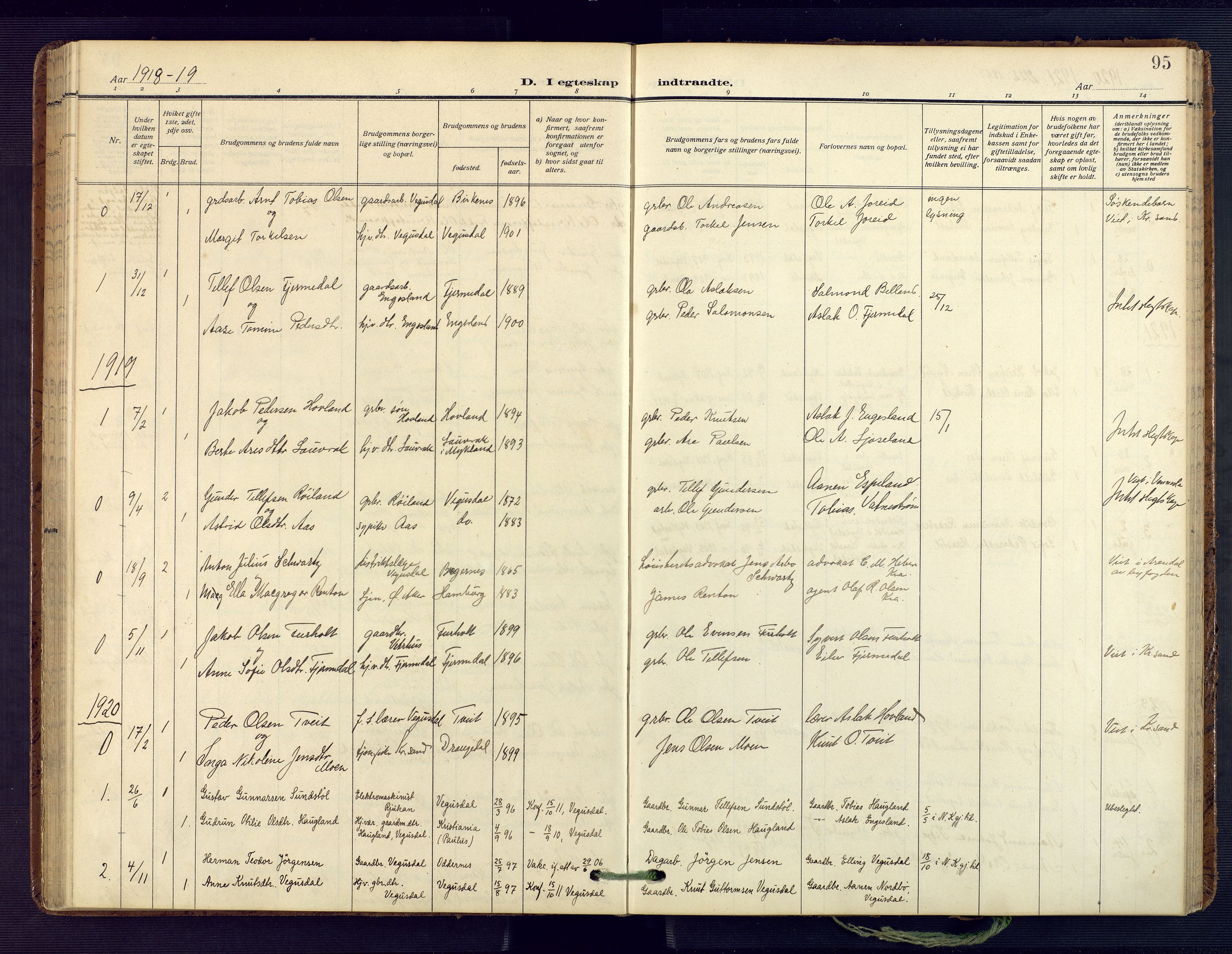 Herefoss sokneprestkontor, SAK/1111-0019/F/Fa/Fab/L0005: Parish register (official) no. A 5, 1910-1932, p. 95