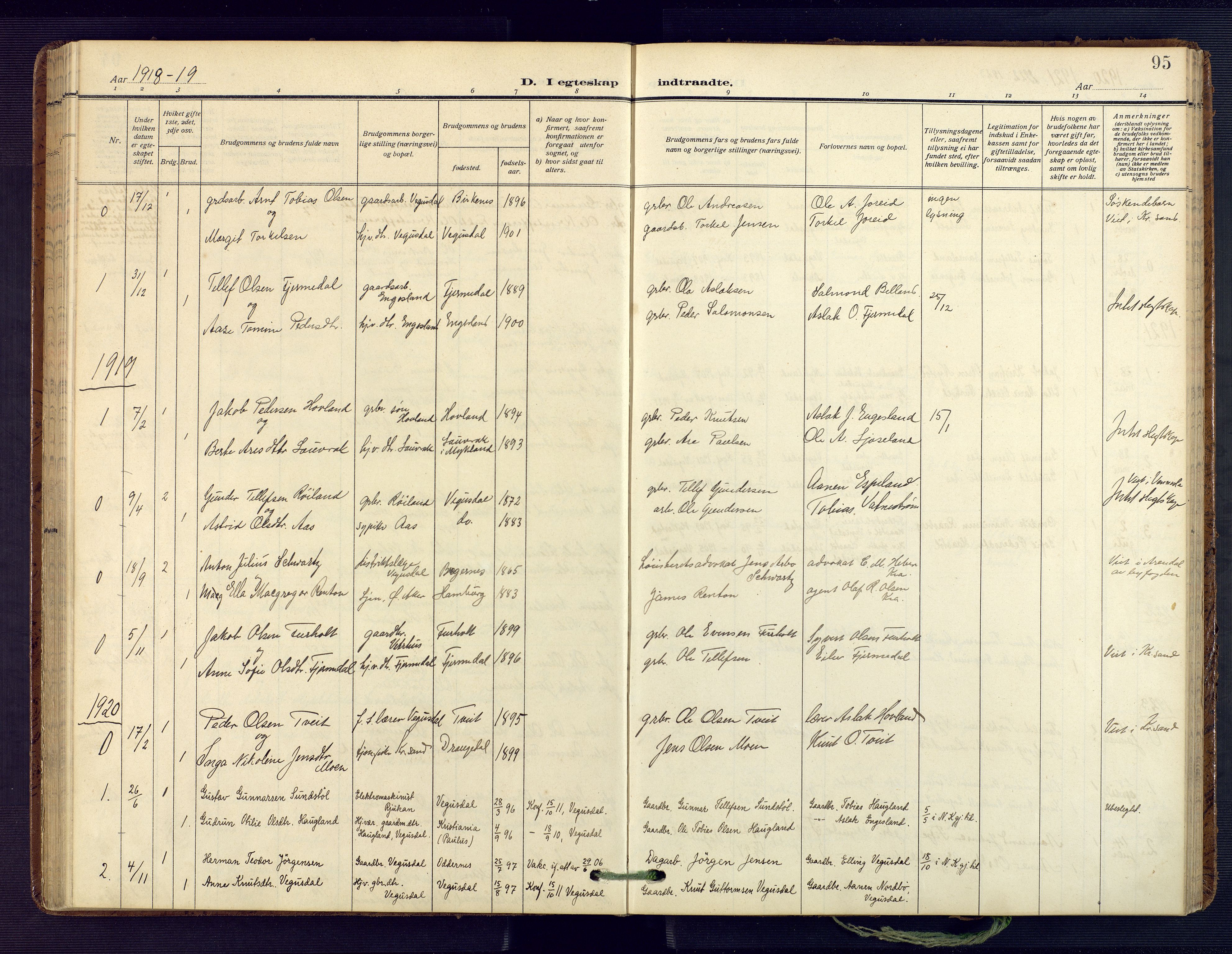 Herefoss sokneprestkontor, AV/SAK-1111-0019/F/Fa/Fab/L0005: Parish register (official) no. A 5, 1910-1932, p. 95
