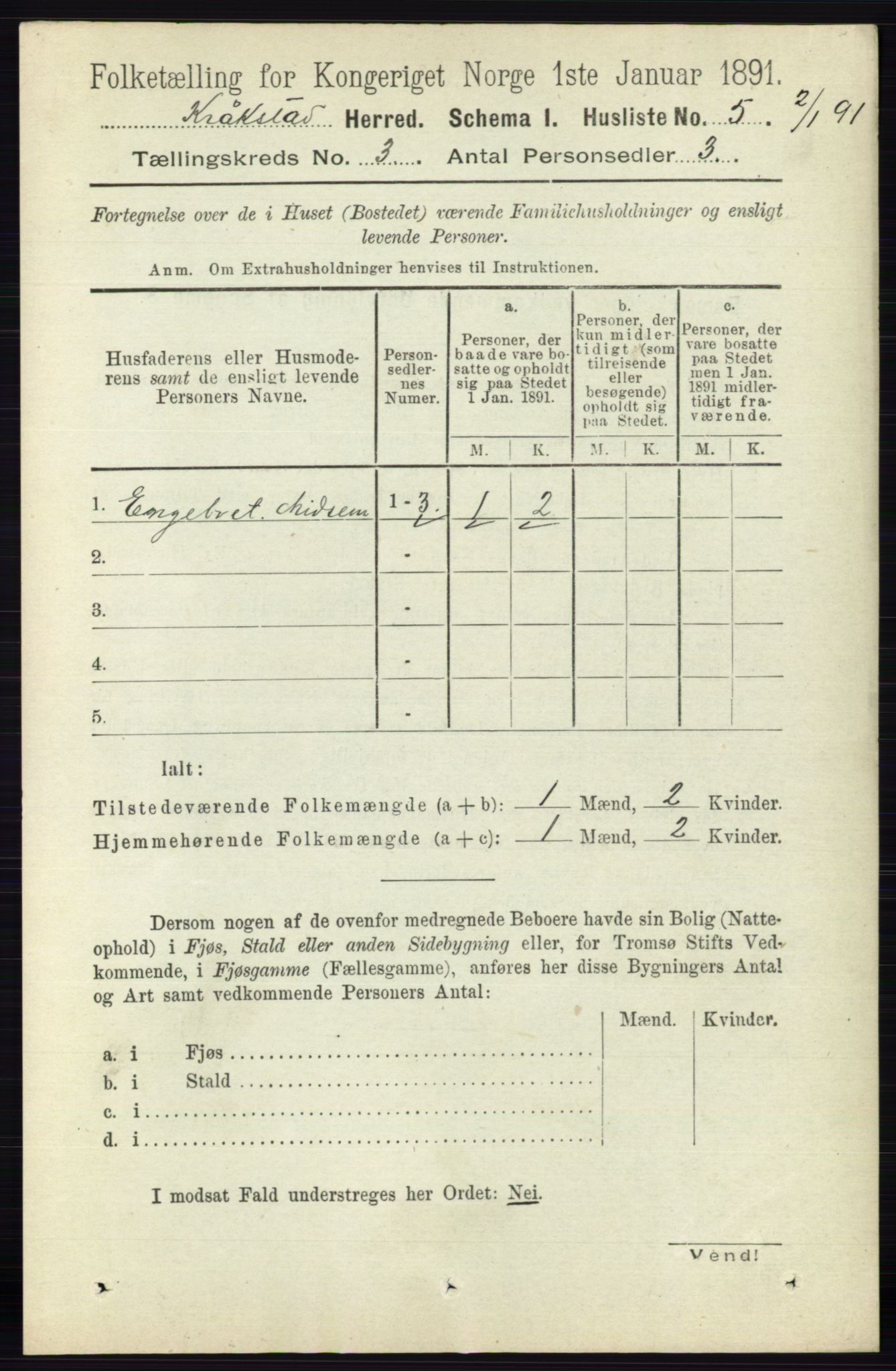 RA, 1891 census for 0212 Kråkstad, 1891, p. 1121