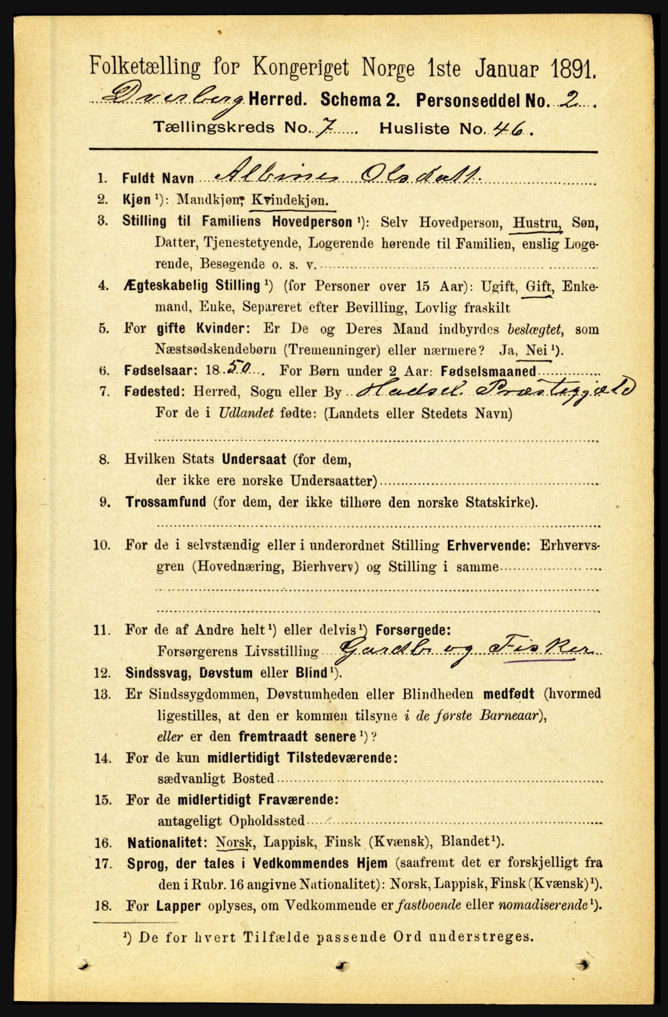 RA, 1891 census for 1872 Dverberg, 1891, p. 2894