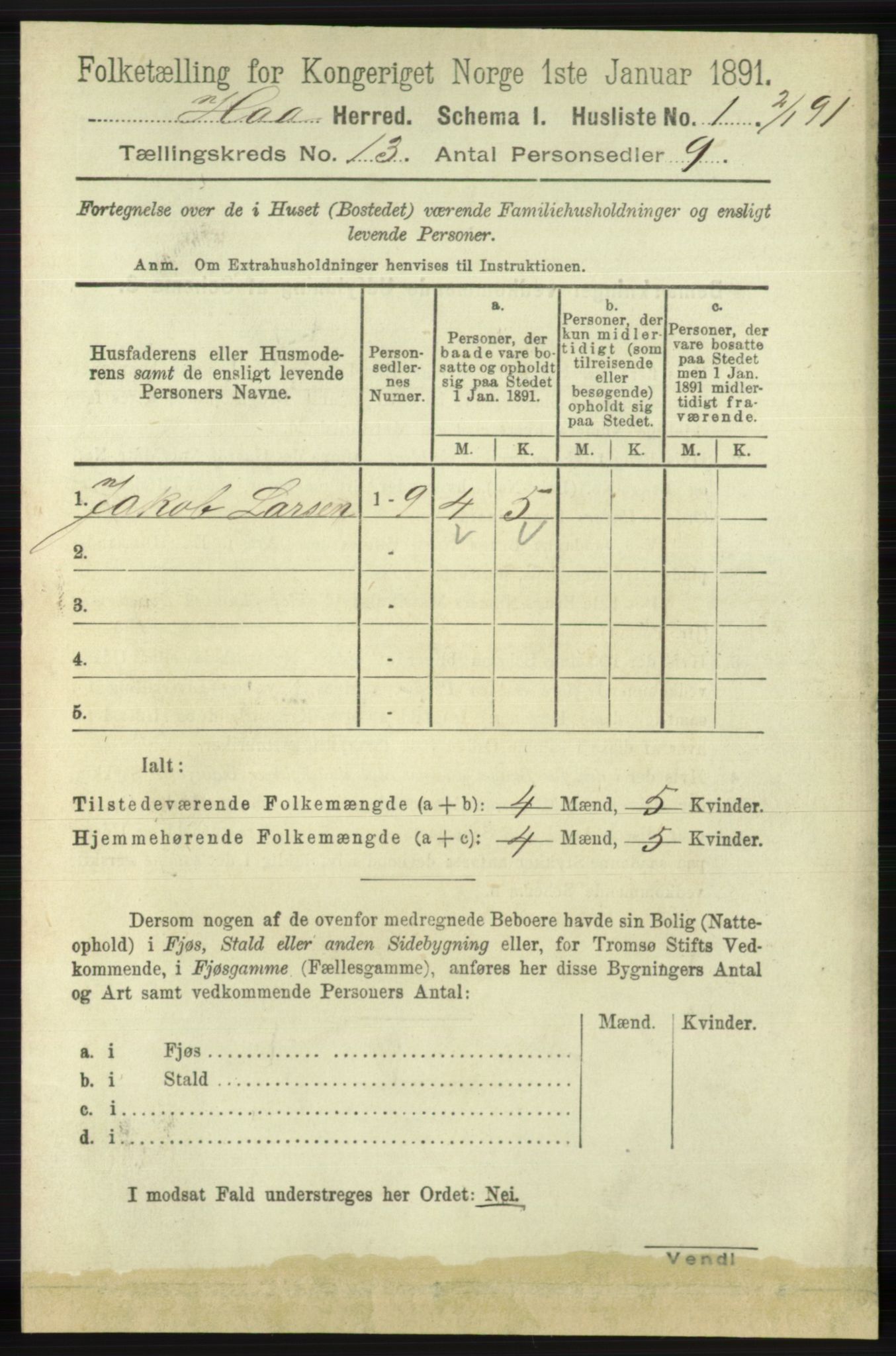 RA, 1891 census for 1119 Hå, 1891, p. 3125