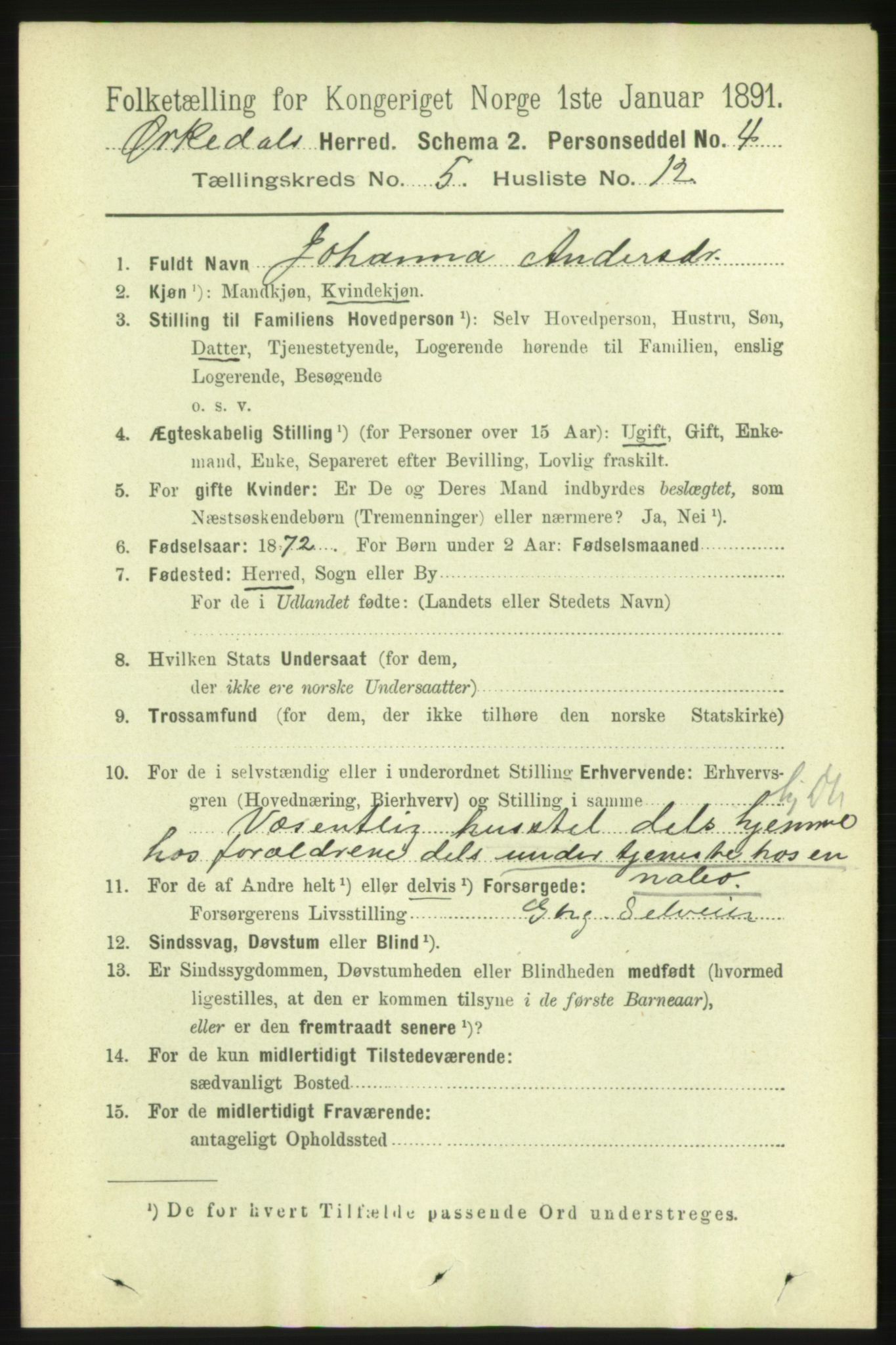 RA, 1891 census for 1638 Orkdal, 1891, p. 2586