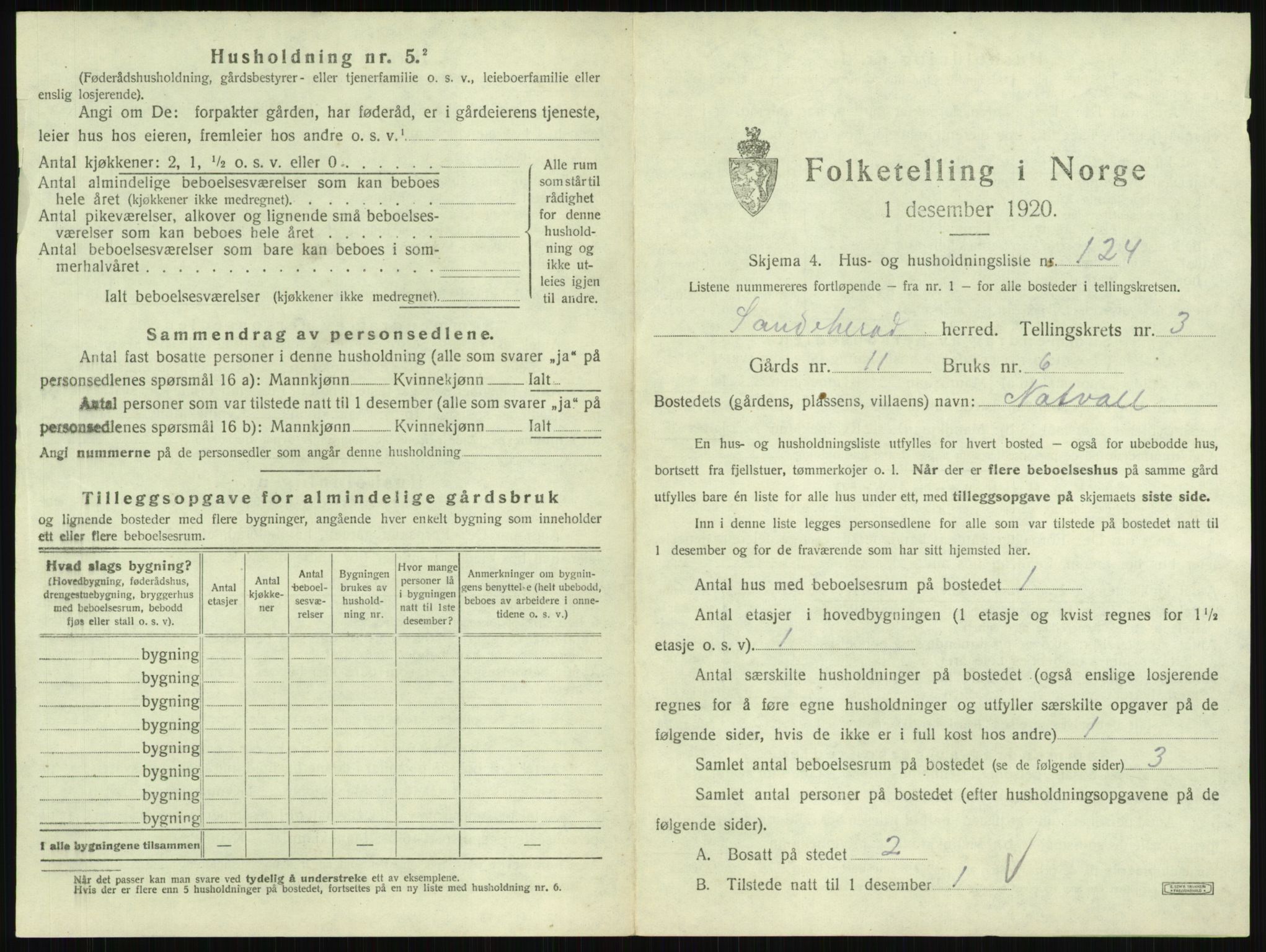 SAKO, 1920 census for Sandeherred, 1920, p. 629