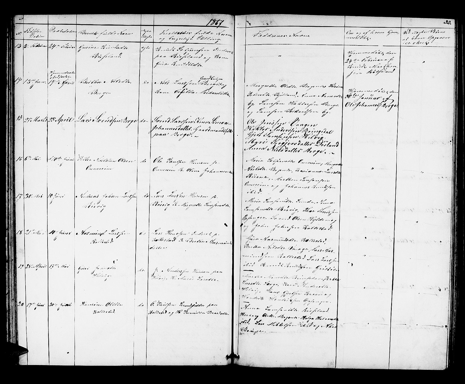 Husnes Sokneprestembete, SAB/A-75901/H/Hab: Parish register (copy) no. A 1, 1856-1880, p. 32