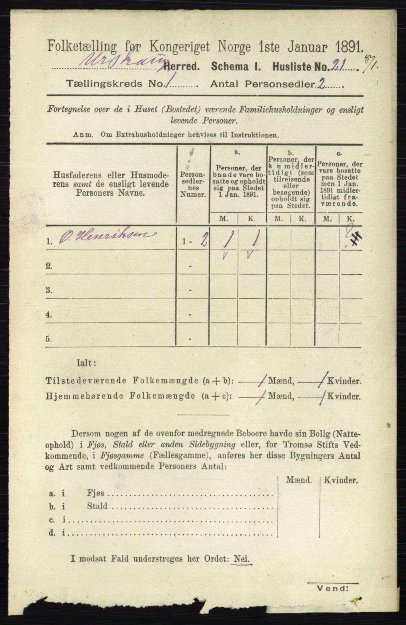 RA, 1891 census for 0224 Aurskog, 1891, p. 50