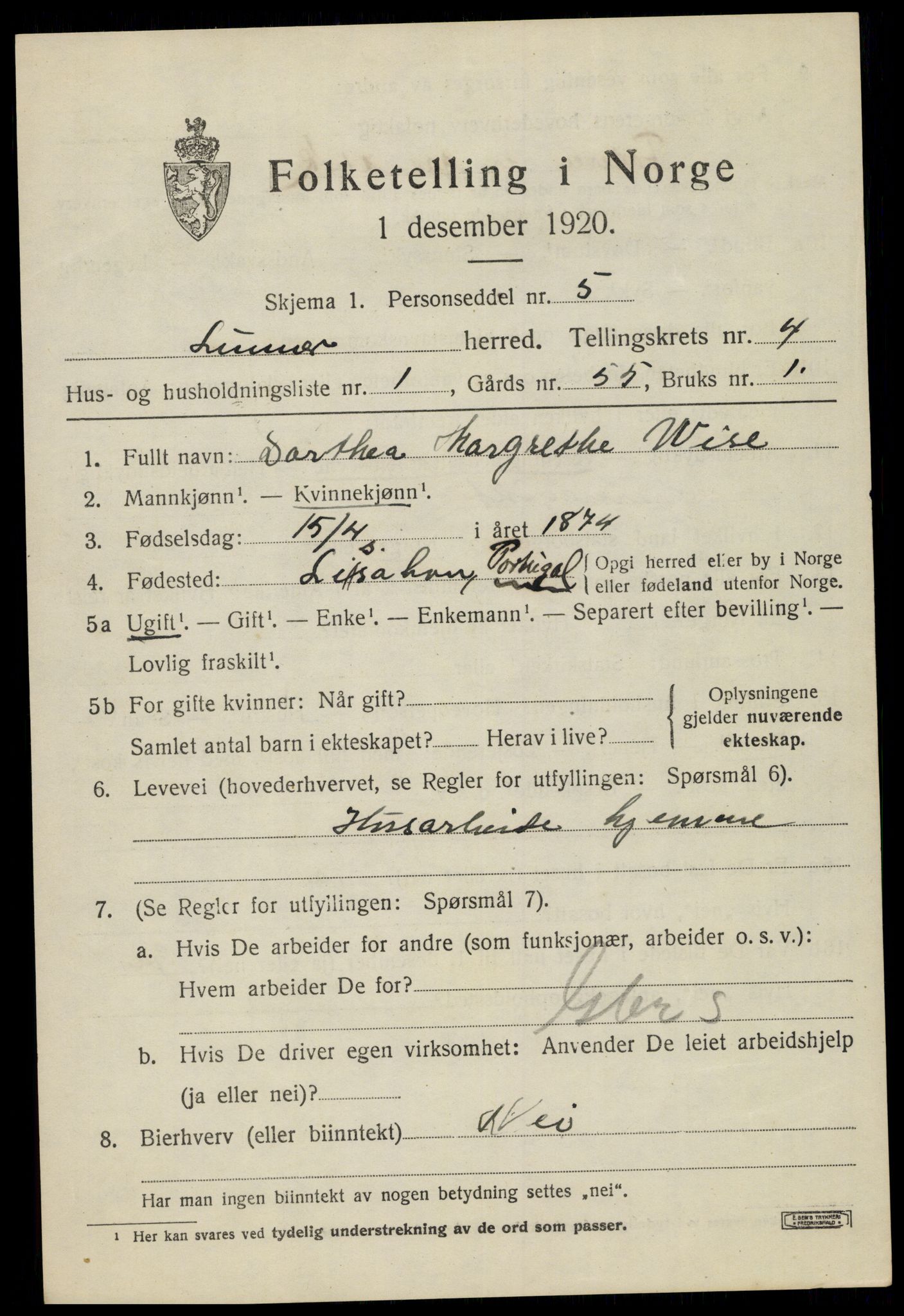 SAH, 1920 census for Lunner, 1920, p. 5371