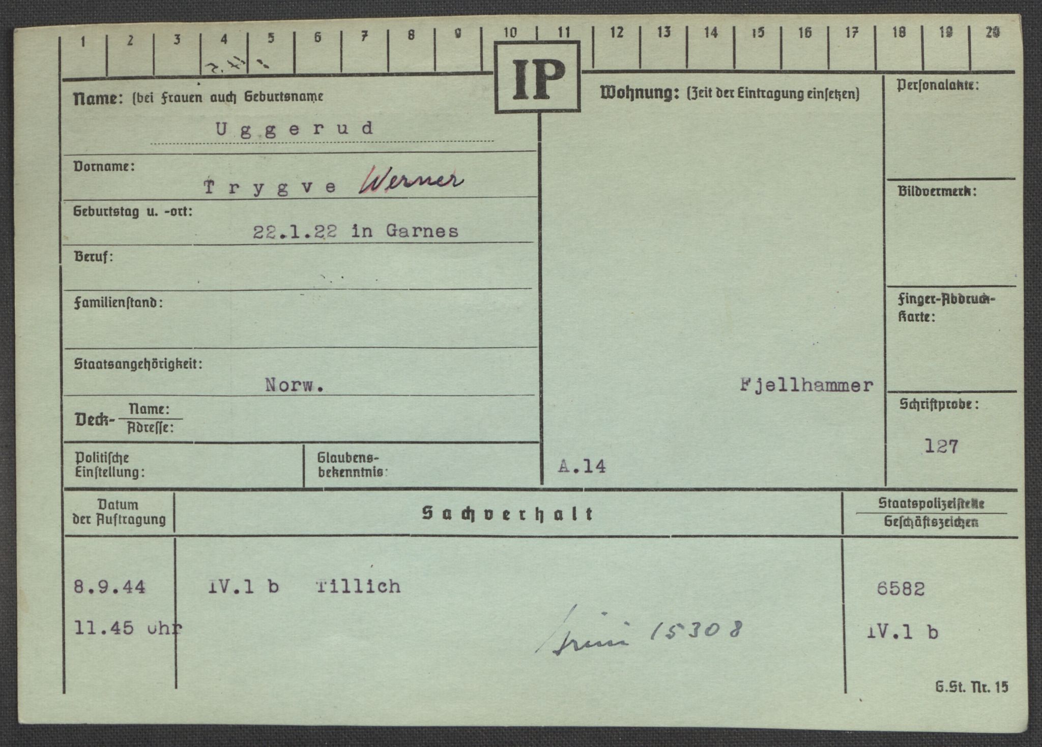 Befehlshaber der Sicherheitspolizei und des SD, AV/RA-RAFA-5969/E/Ea/Eaa/L0010: Register over norske fanger i Møllergata 19: Sø-Å, 1940-1945, p. 614