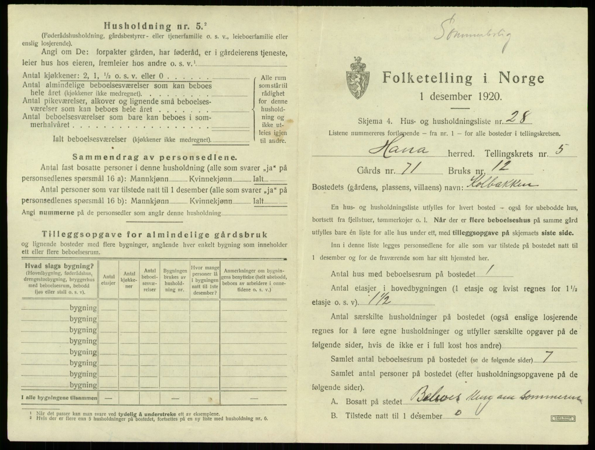 SAB, 1920 census for Haus, 1920, p. 381