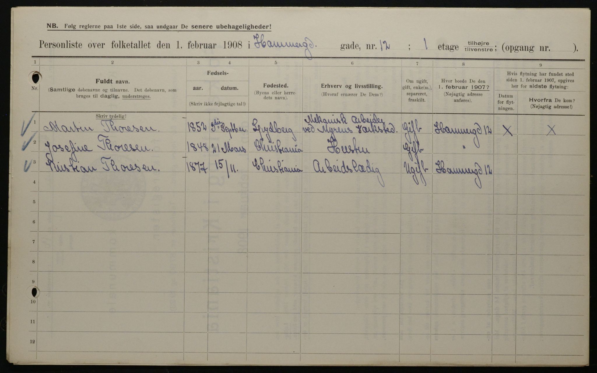 OBA, Municipal Census 1908 for Kristiania, 1908, p. 30982