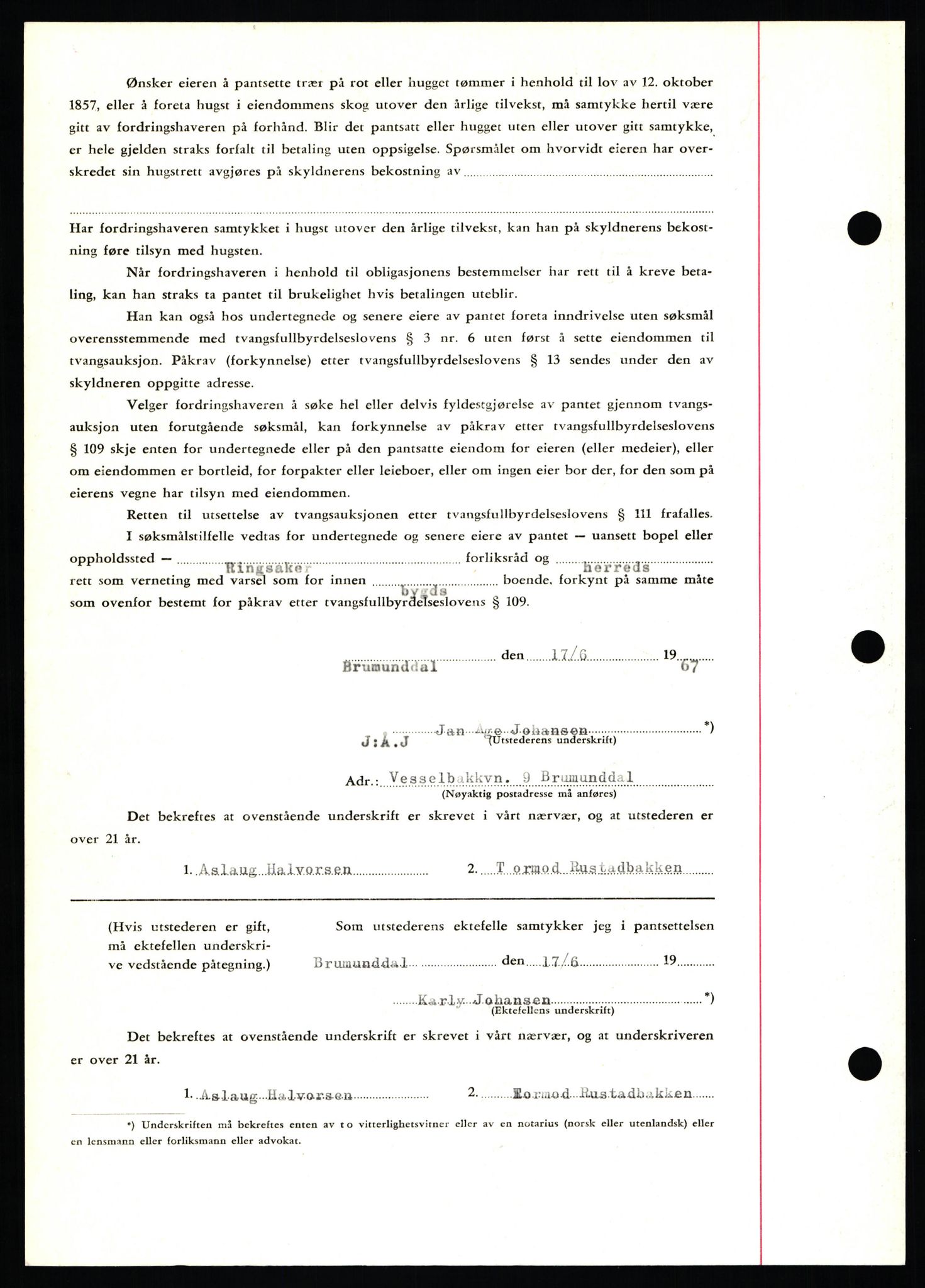Nord-Hedmark sorenskriveri, SAH/TING-012/H/Hb/Hbf/L0071: Mortgage book no. B71, 1967-1967, Diary no: : 2950/1967