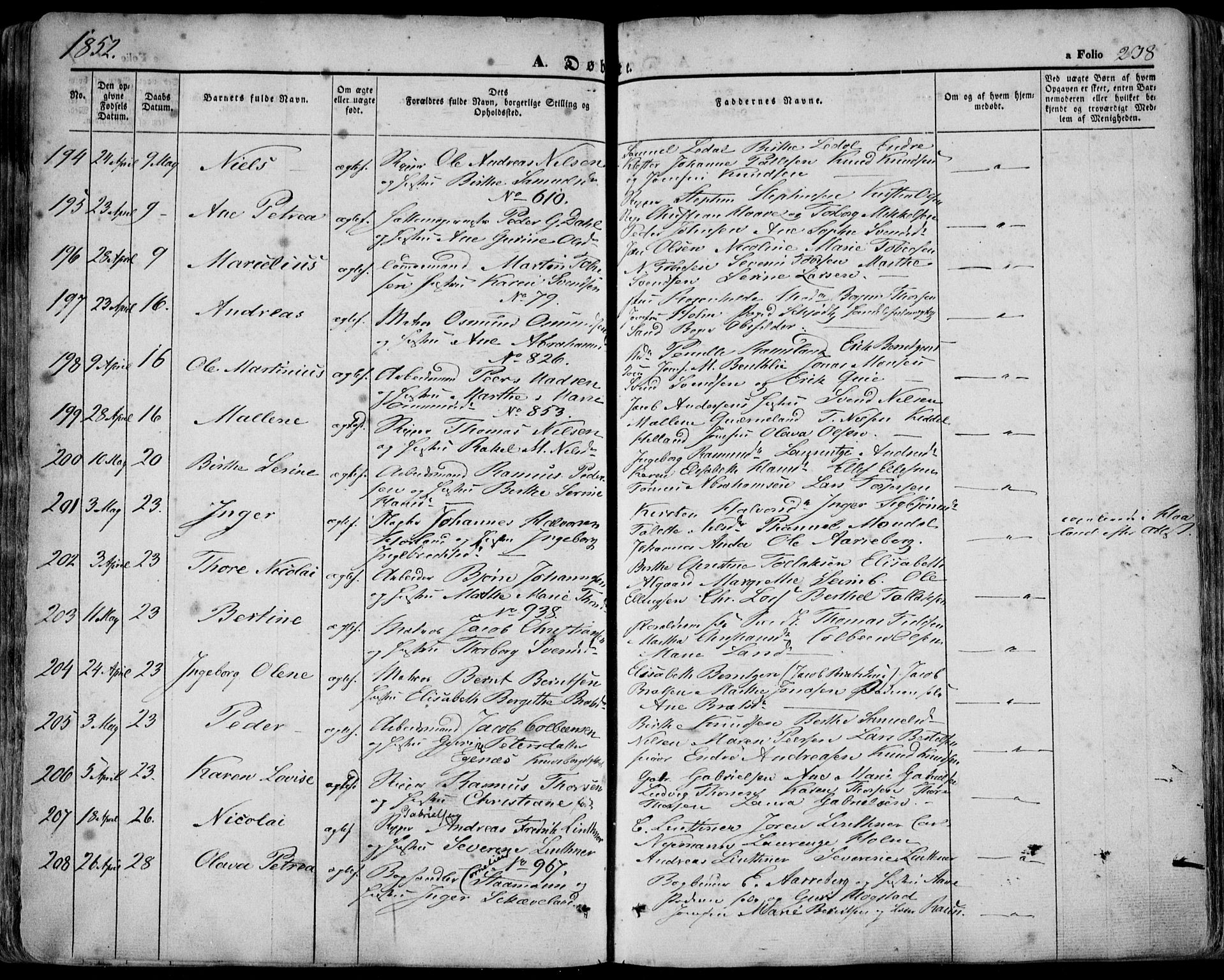 Domkirken sokneprestkontor, SAST/A-101812/001/30/30BA/L0016: Parish register (official) no. A 15, 1844-1854, p. 238