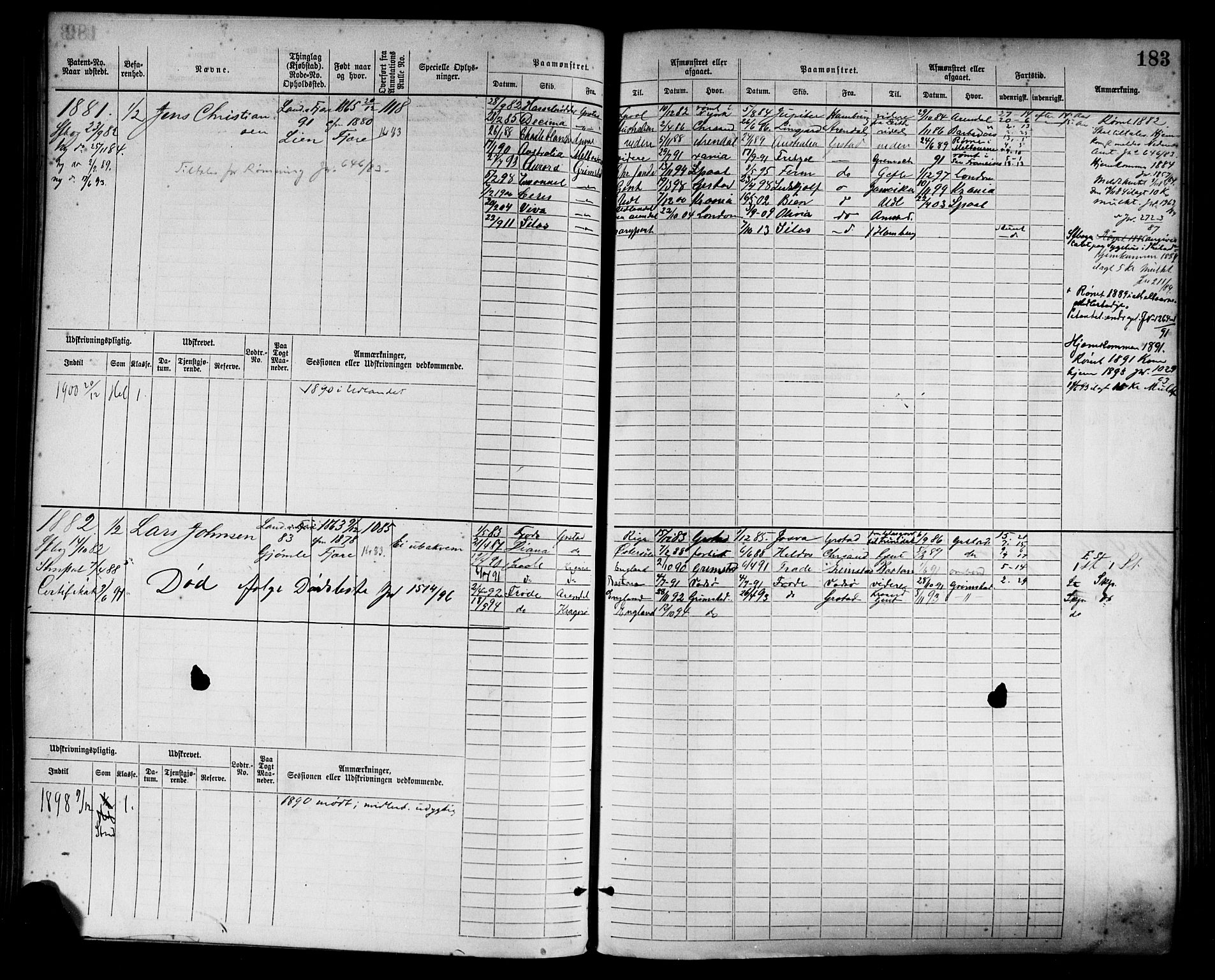 Grimstad mønstringskrets, AV/SAK-2031-0013/F/Fb/L0003: Hovedrulle nr 1517-2276, F-6, 1877-1888, p. 191