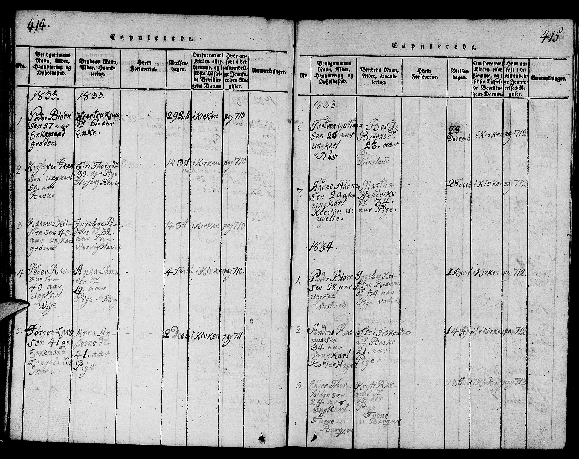 Strand sokneprestkontor, SAST/A-101828/H/Ha/Hab/L0001: Parish register (copy) no. B 1, 1816-1854, p. 414-415