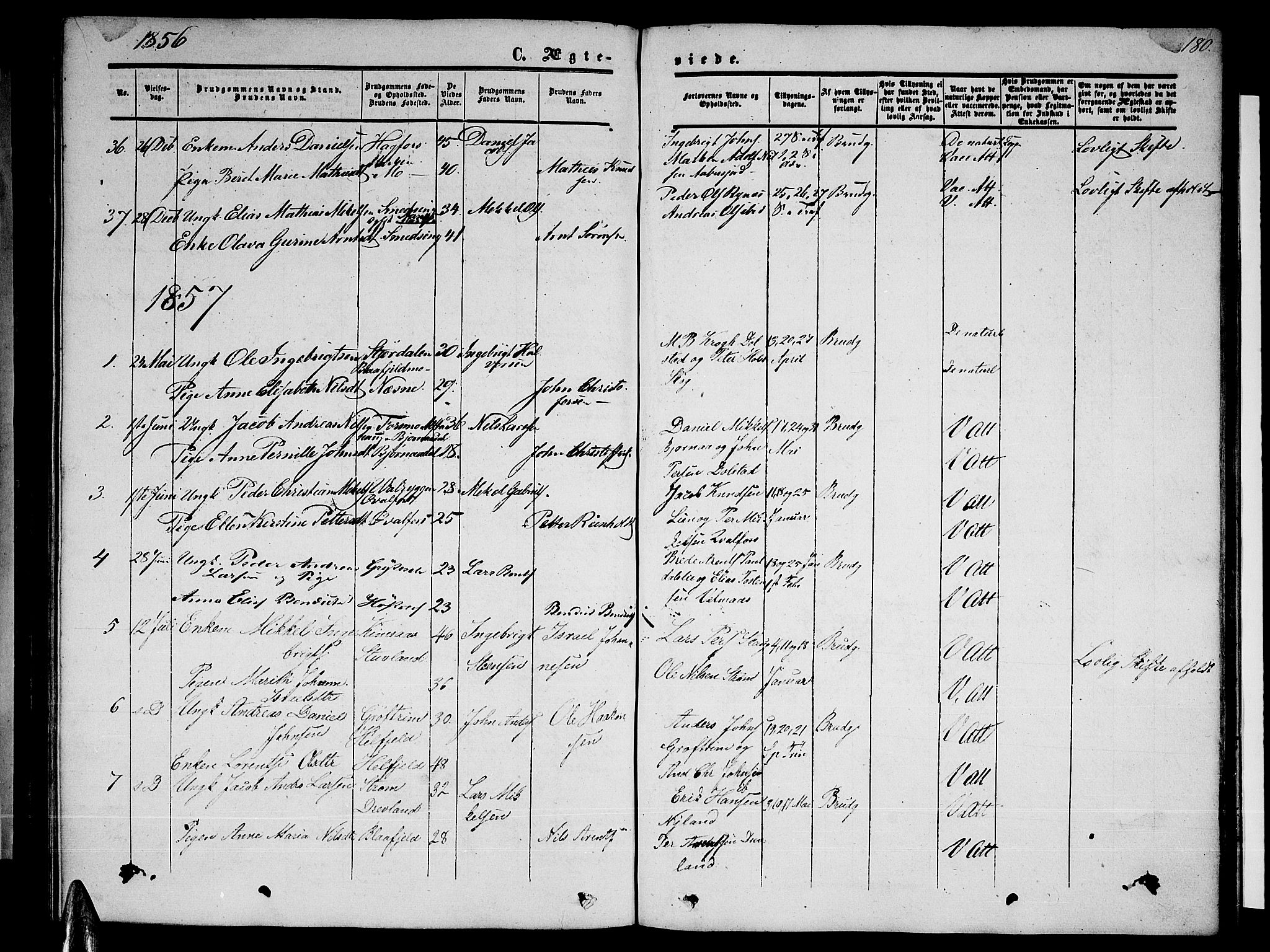 Ministerialprotokoller, klokkerbøker og fødselsregistre - Nordland, SAT/A-1459/820/L0301: Parish register (copy) no. 820C03, 1851-1858, p. 180