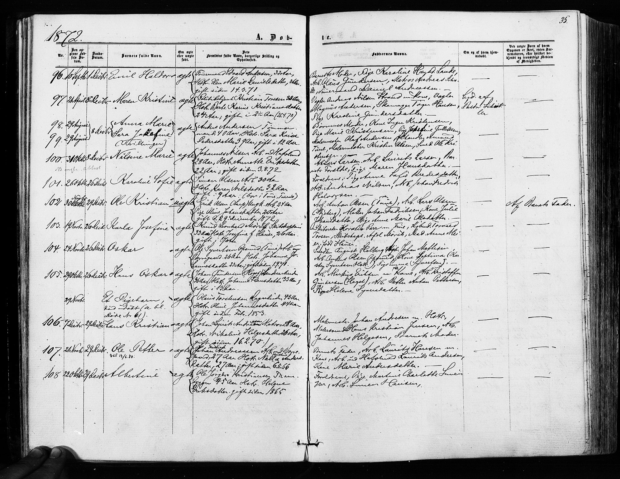 Sarpsborg prestekontor Kirkebøker, AV/SAO-A-2006/F/Fa/L0002: Parish register (official) no. 2, 1869-1877, p. 35