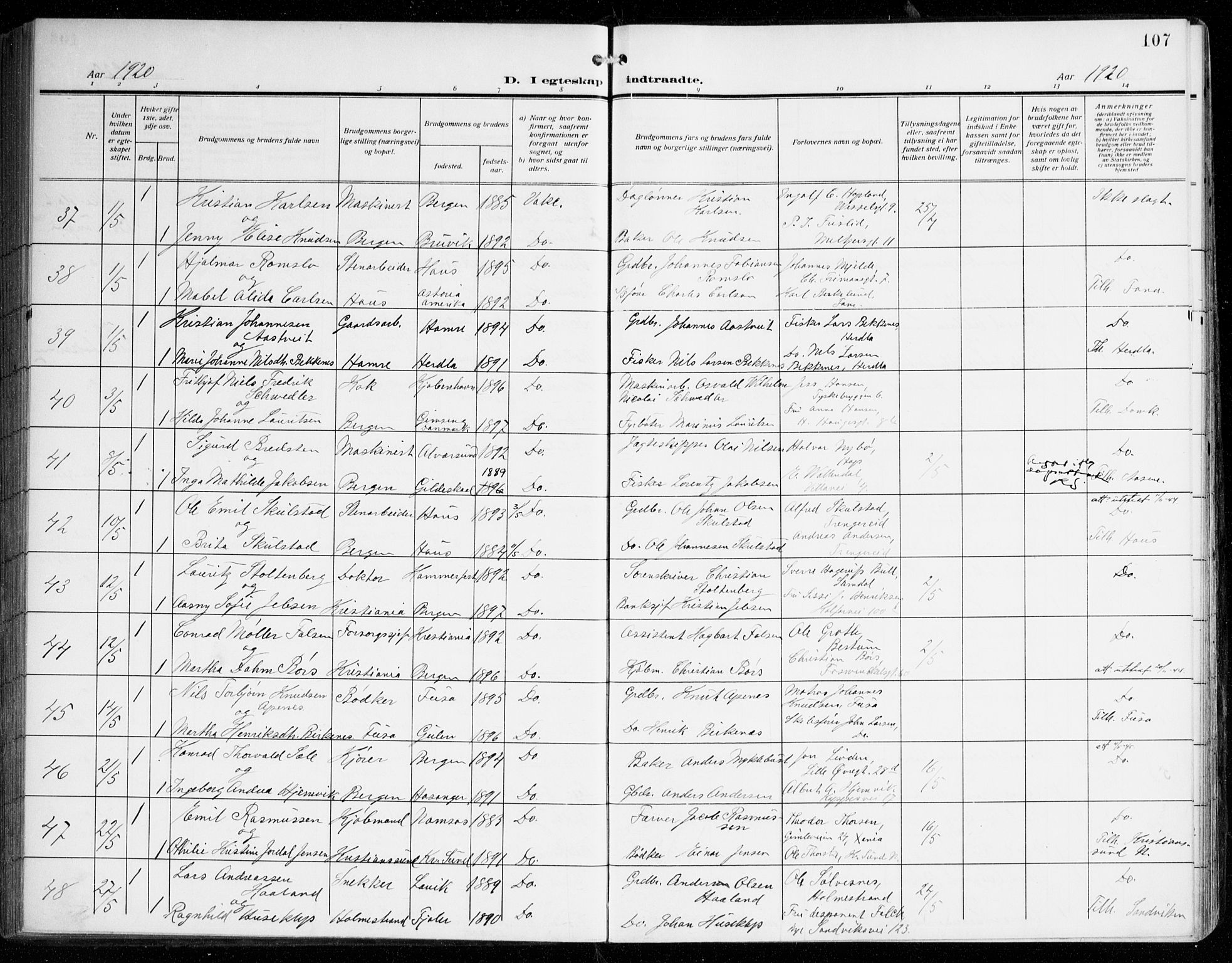 Johanneskirken sokneprestembete, AV/SAB-A-76001/H/Haa/L0013: Parish register (official) no. D 2, 1912-1929, p. 107