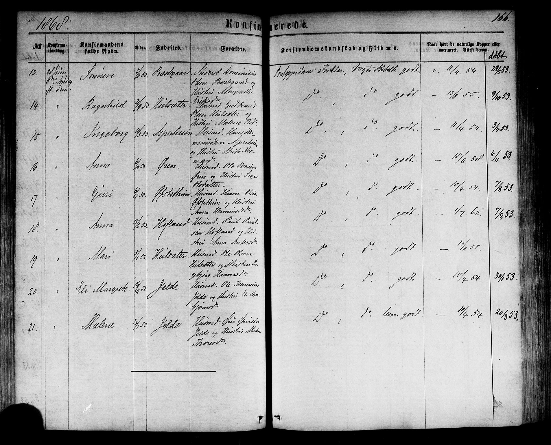 Årdal sokneprestembete, SAB/A-81701: Parish register (official) no. A 3, 1863-1886, p. 166