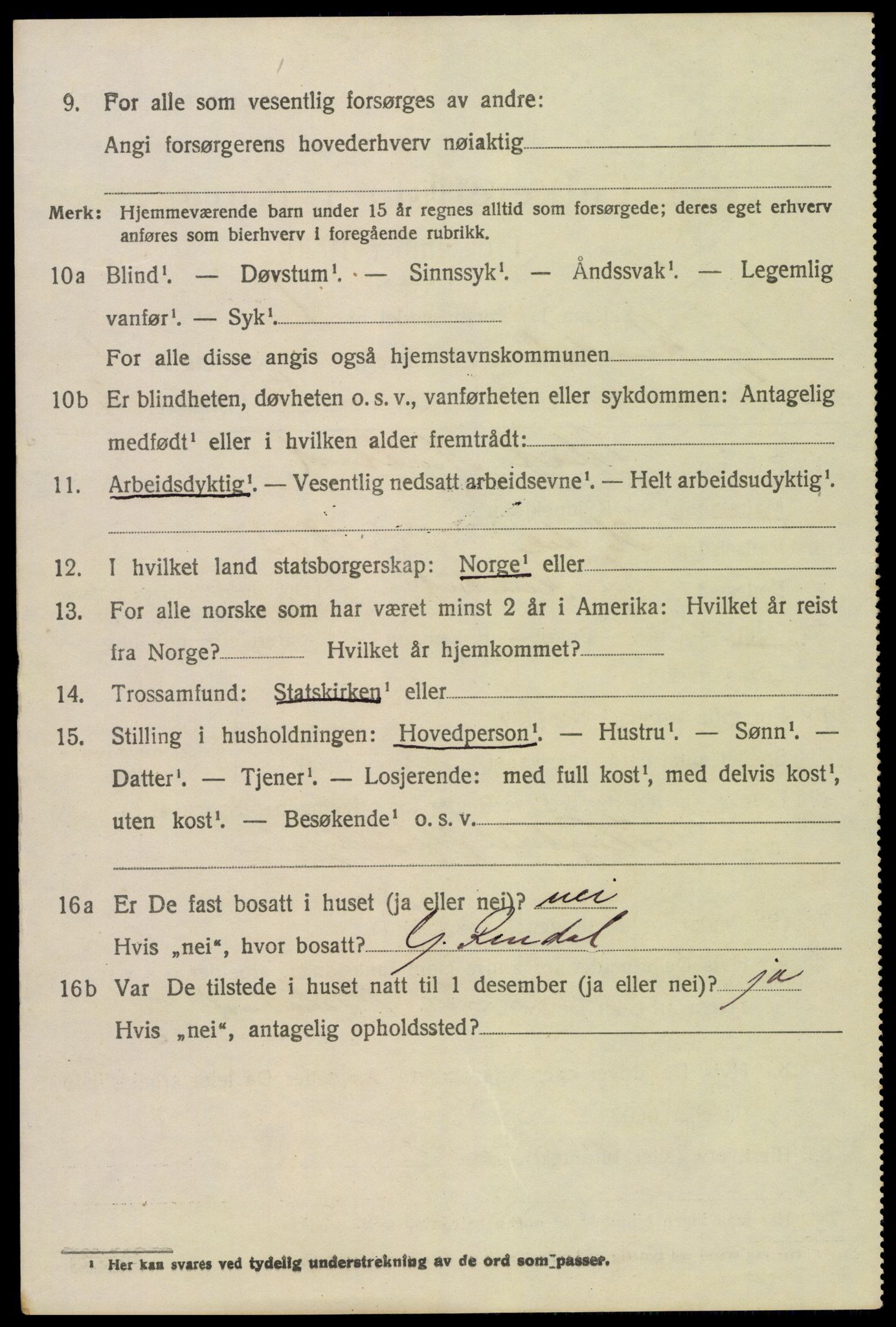 SAH, 1920 census for Ytre Rendal, 1920, p. 1064