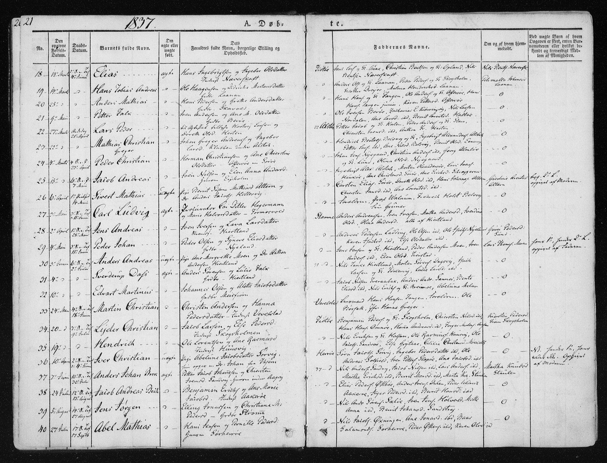 Ministerialprotokoller, klokkerbøker og fødselsregistre - Nordland, SAT/A-1459/830/L0446: Parish register (official) no. 830A10, 1831-1865, p. 21
