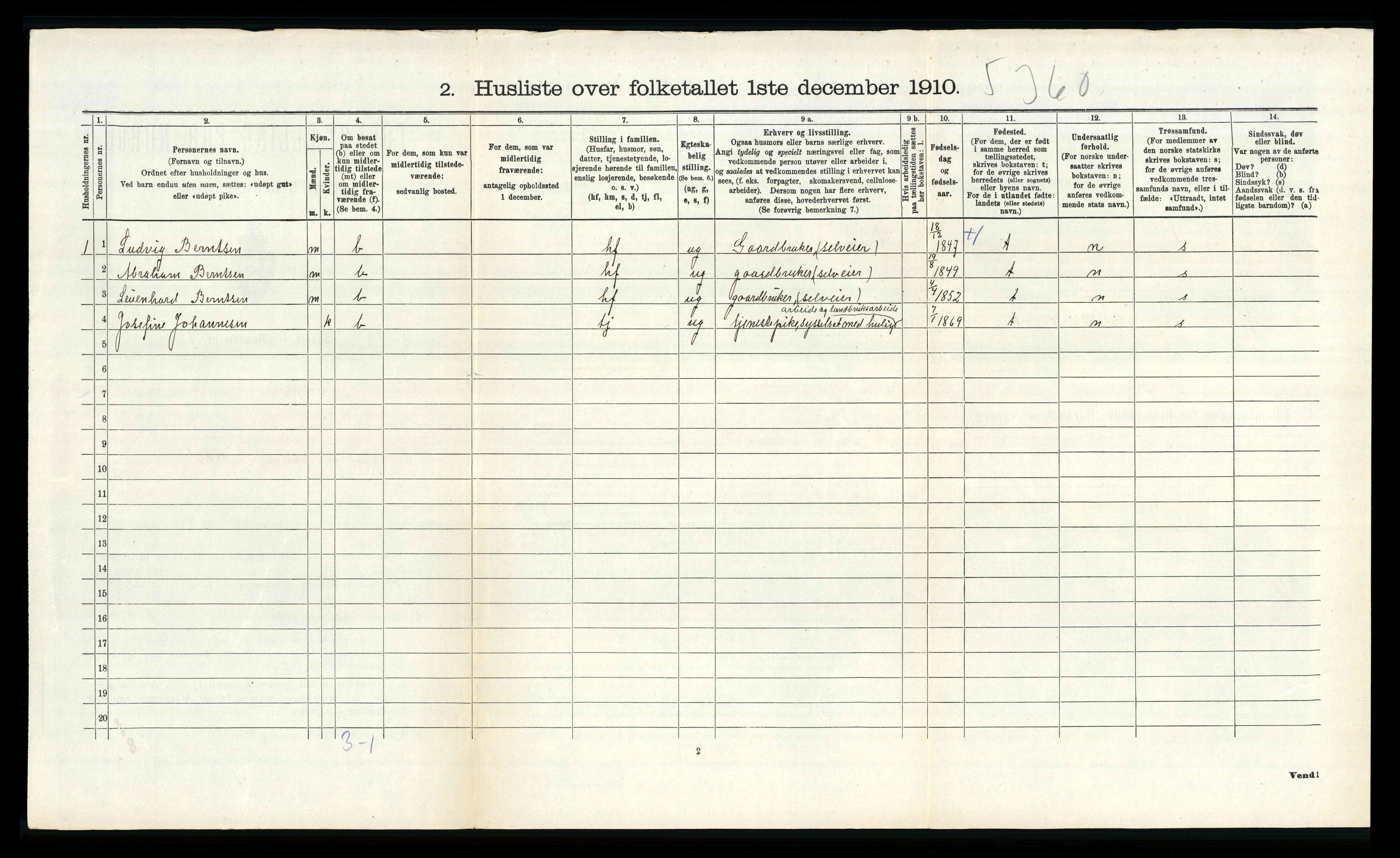 RA, 1910 census for Vanse, 1910, p. 2472