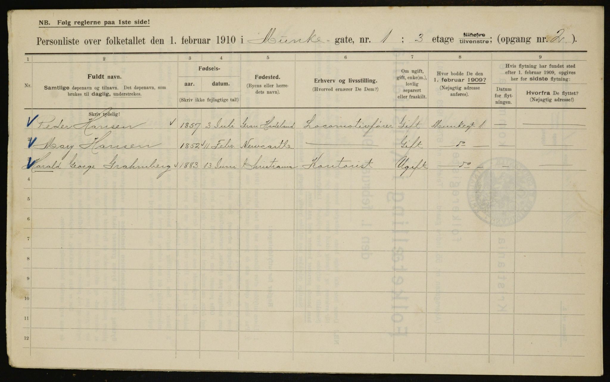 OBA, Municipal Census 1910 for Kristiania, 1910, p. 65599