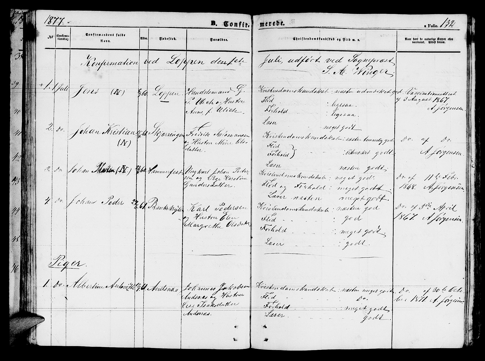Loppa sokneprestkontor, SATØ/S-1339/H/Hb/L0002klokker: Parish register (copy) no. 2, 1850-1880, p. 132
