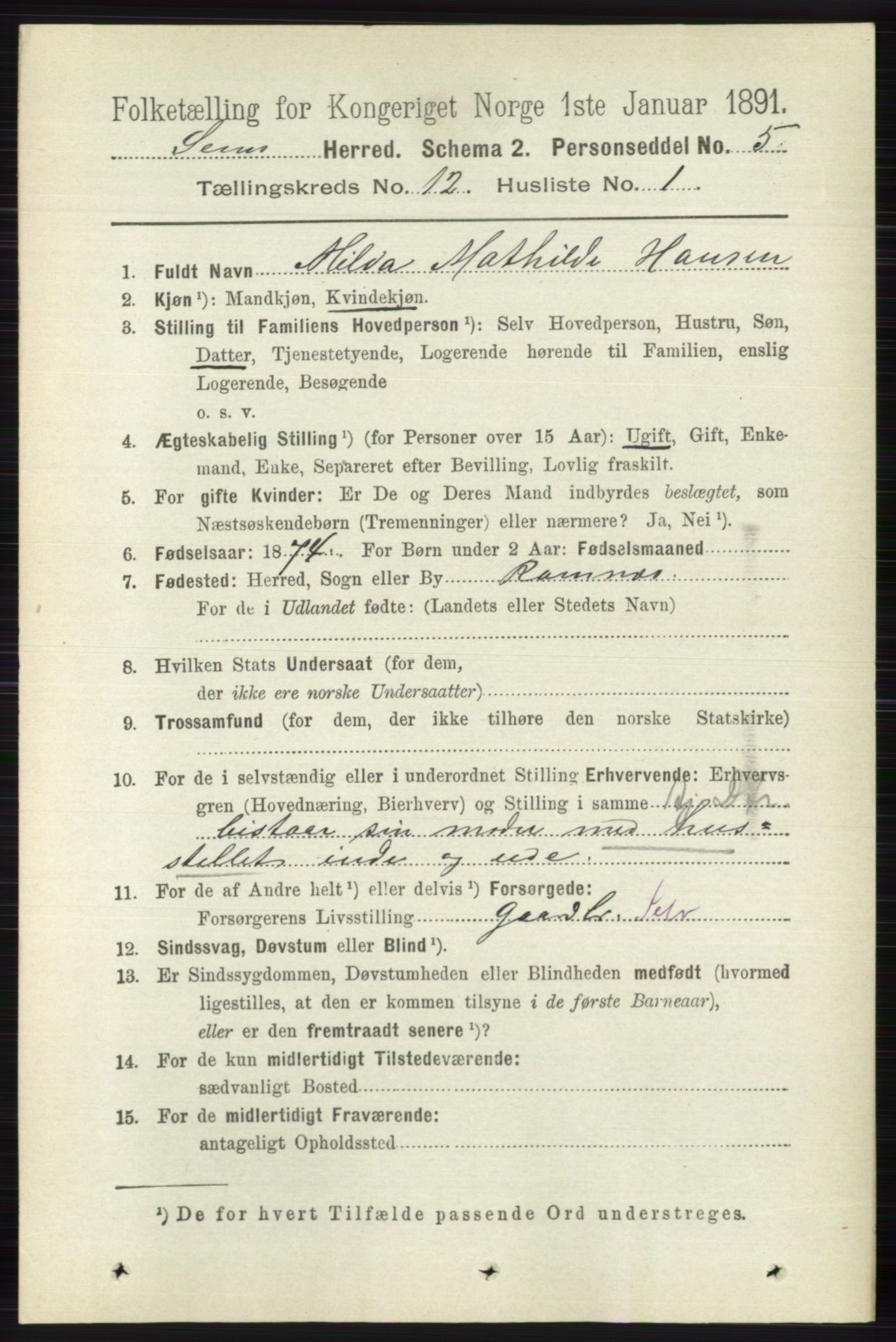 RA, 1891 census for 0721 Sem, 1891, p. 5760