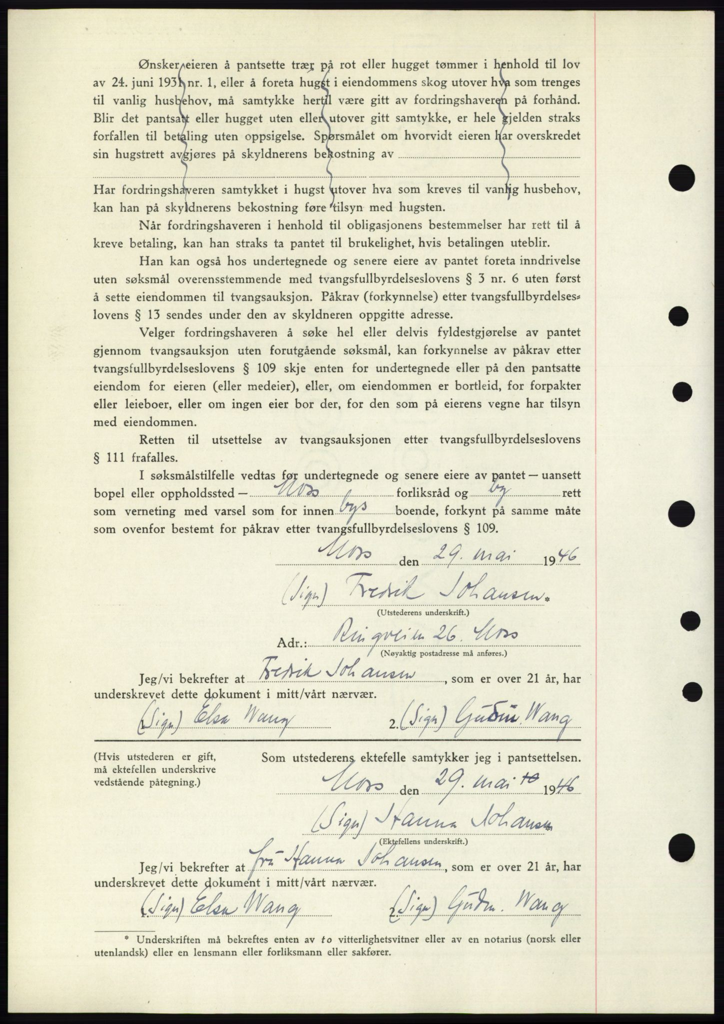 Moss sorenskriveri, SAO/A-10168: Mortgage book no. B15, 1946-1946, Diary no: : 1143/1946